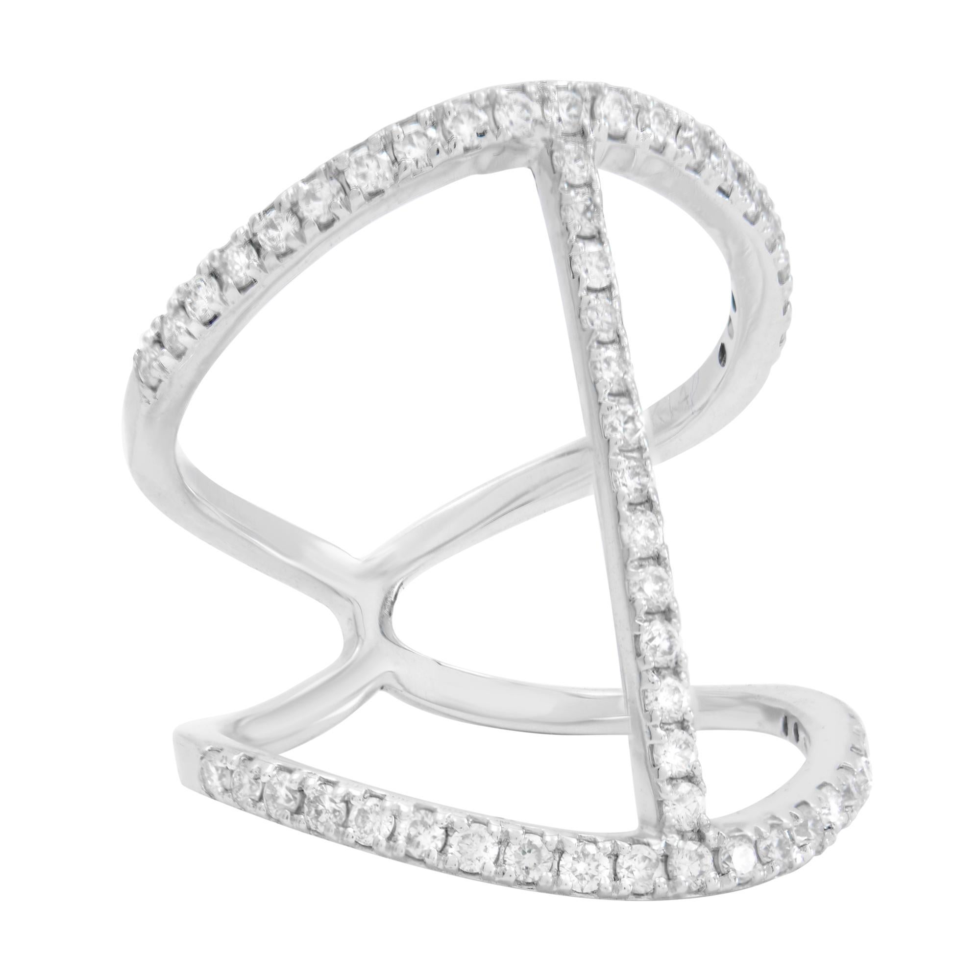 Modern Rachel Koen Diamond Double Band Ladies 14K White Gold 0.64cttw Ring For Sale