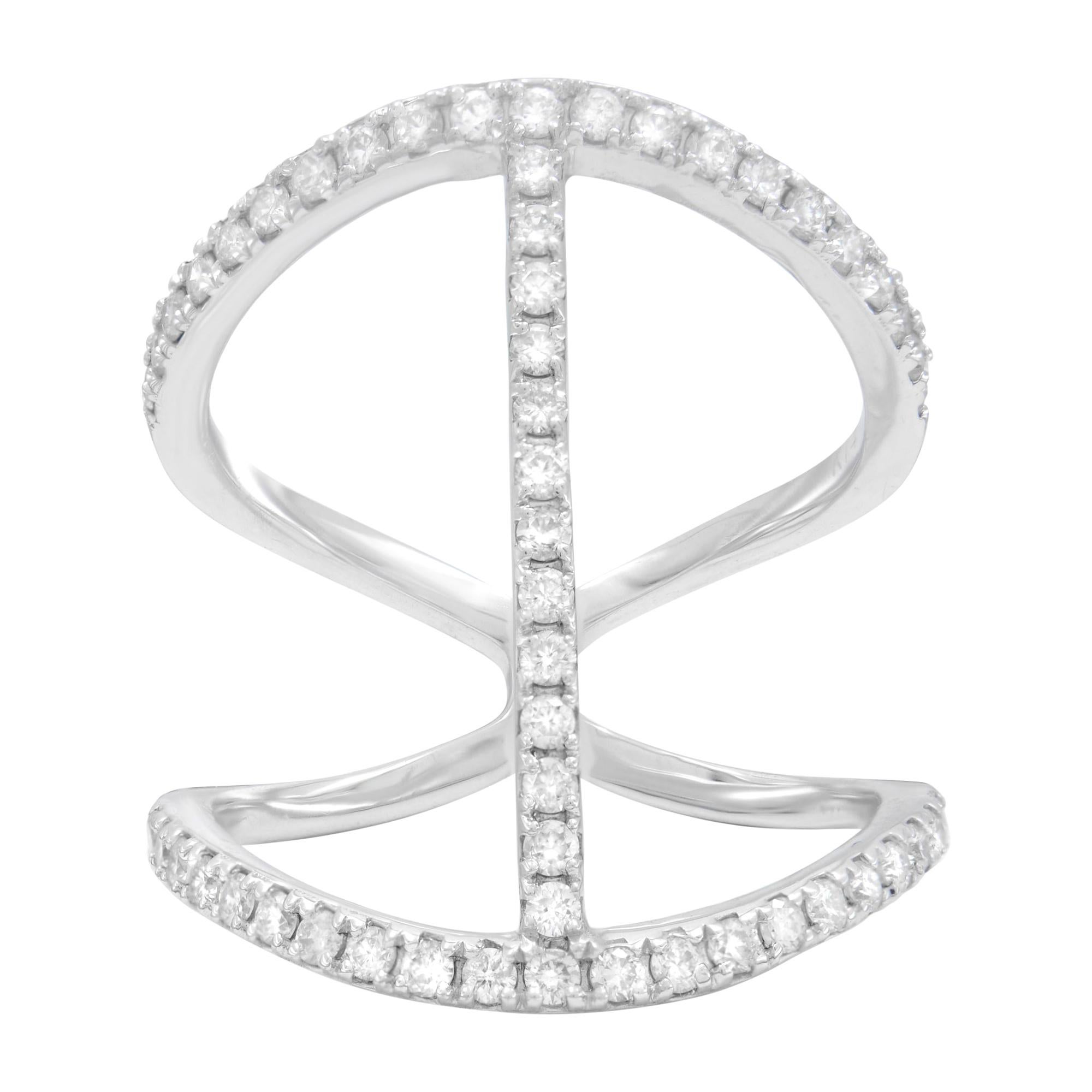 Rachel Koen Diamond Double Band Ladies 14K White Gold 0.64cttw Ring For Sale