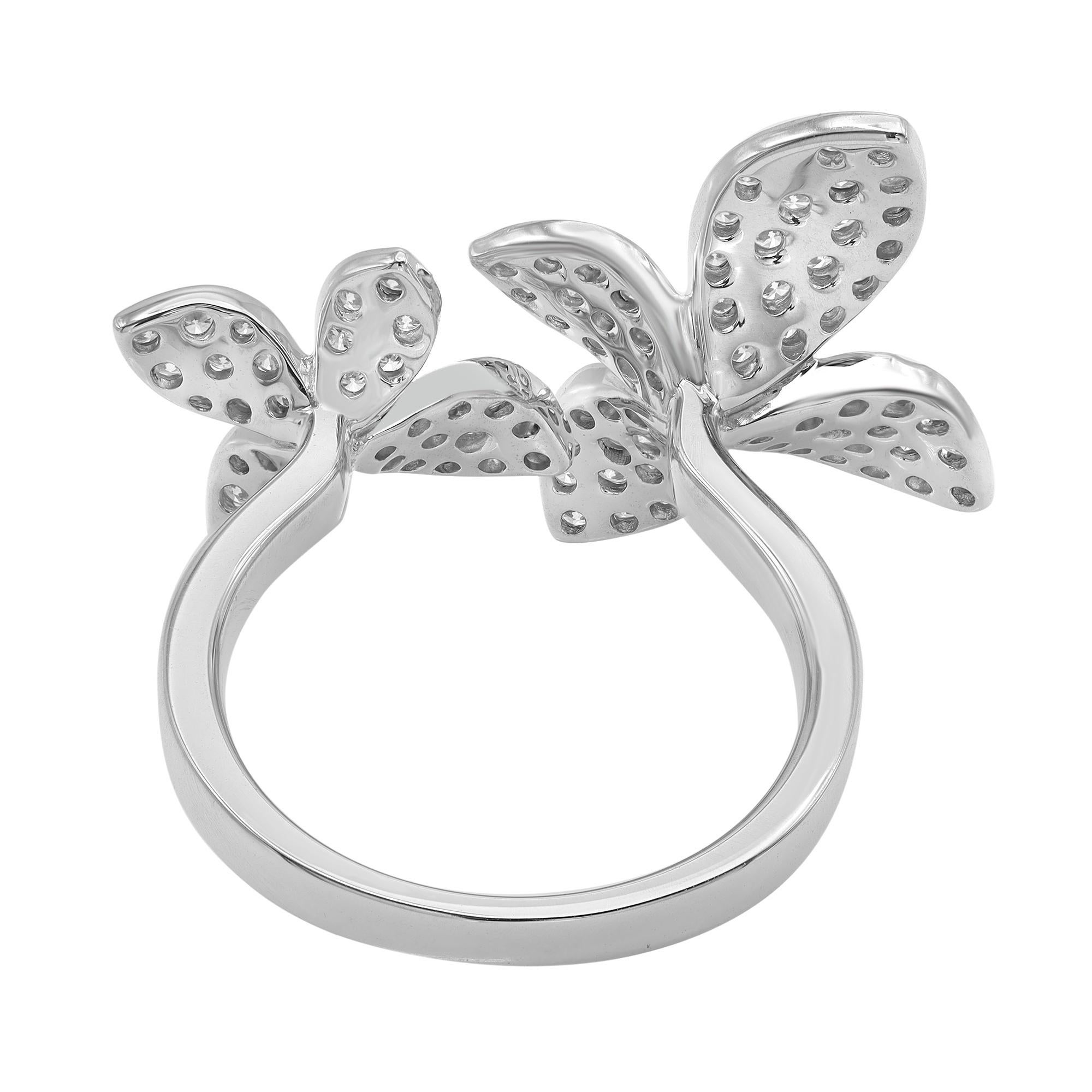 Rachel Koen Anillo de cóctel con doble flor de diamantes Oro blanco de 18 quilates 0,97 qt Moderno en venta
