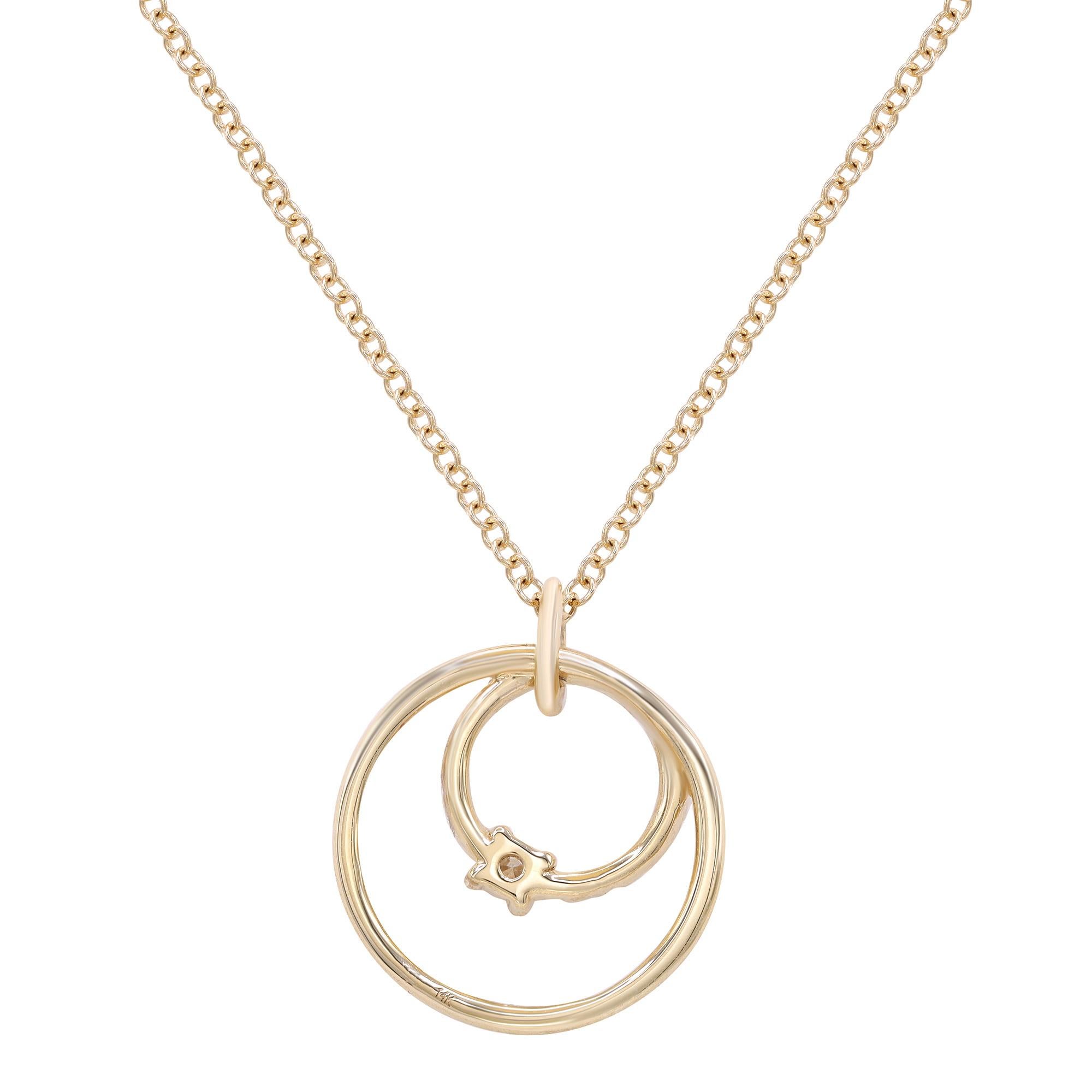 Modern Rachel Koen Diamond Double Ring Pendant Necklace 14K Yellow Gold 0.11Cttw For Sale