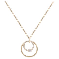 Rachel Koen Diamond Double Ring Pendant Necklace 14K Yellow Gold 0.11Cttw