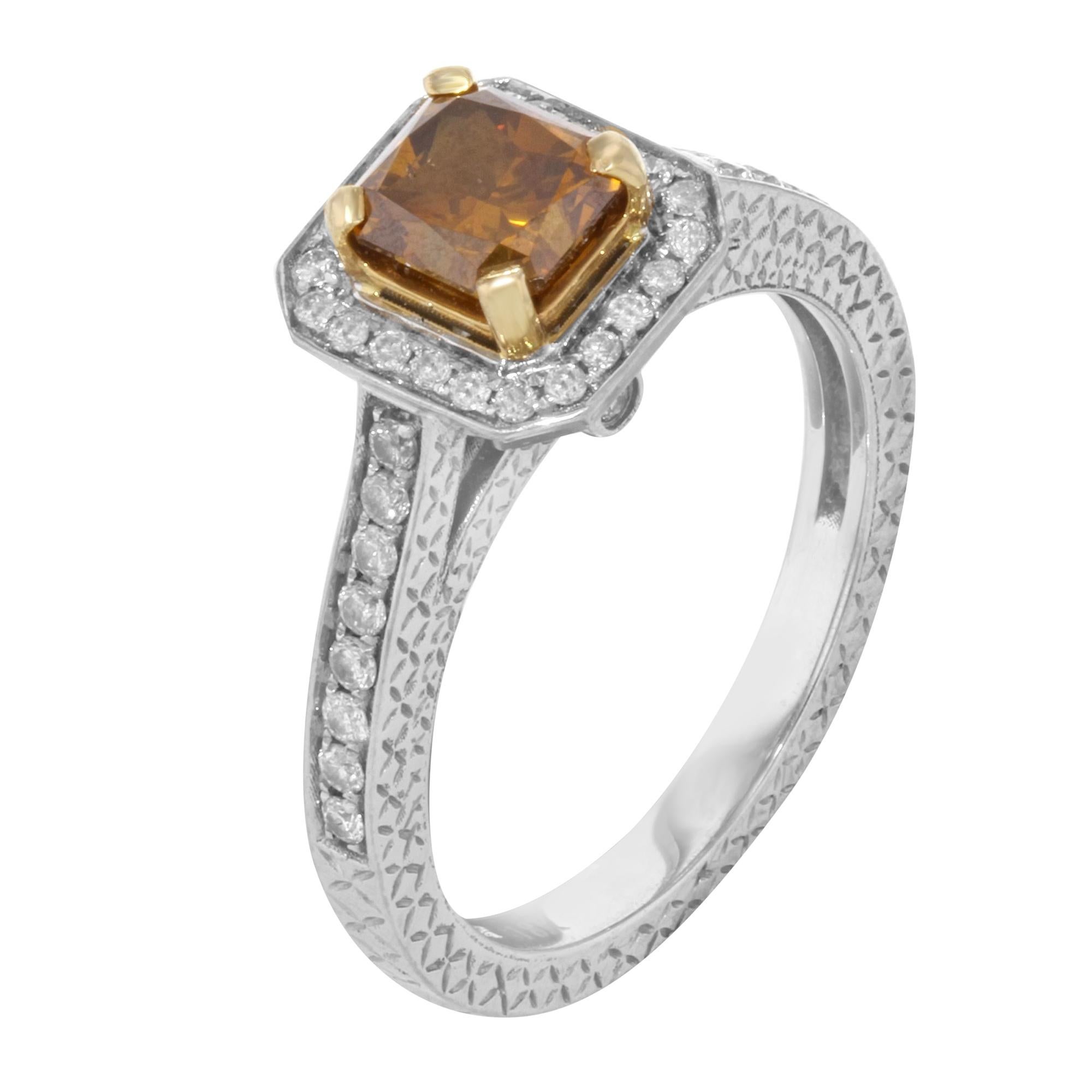 Modern Rachel Koen Diamond Engagement Ring 18K White and Yellow Gold 1.50 Cttw For Sale