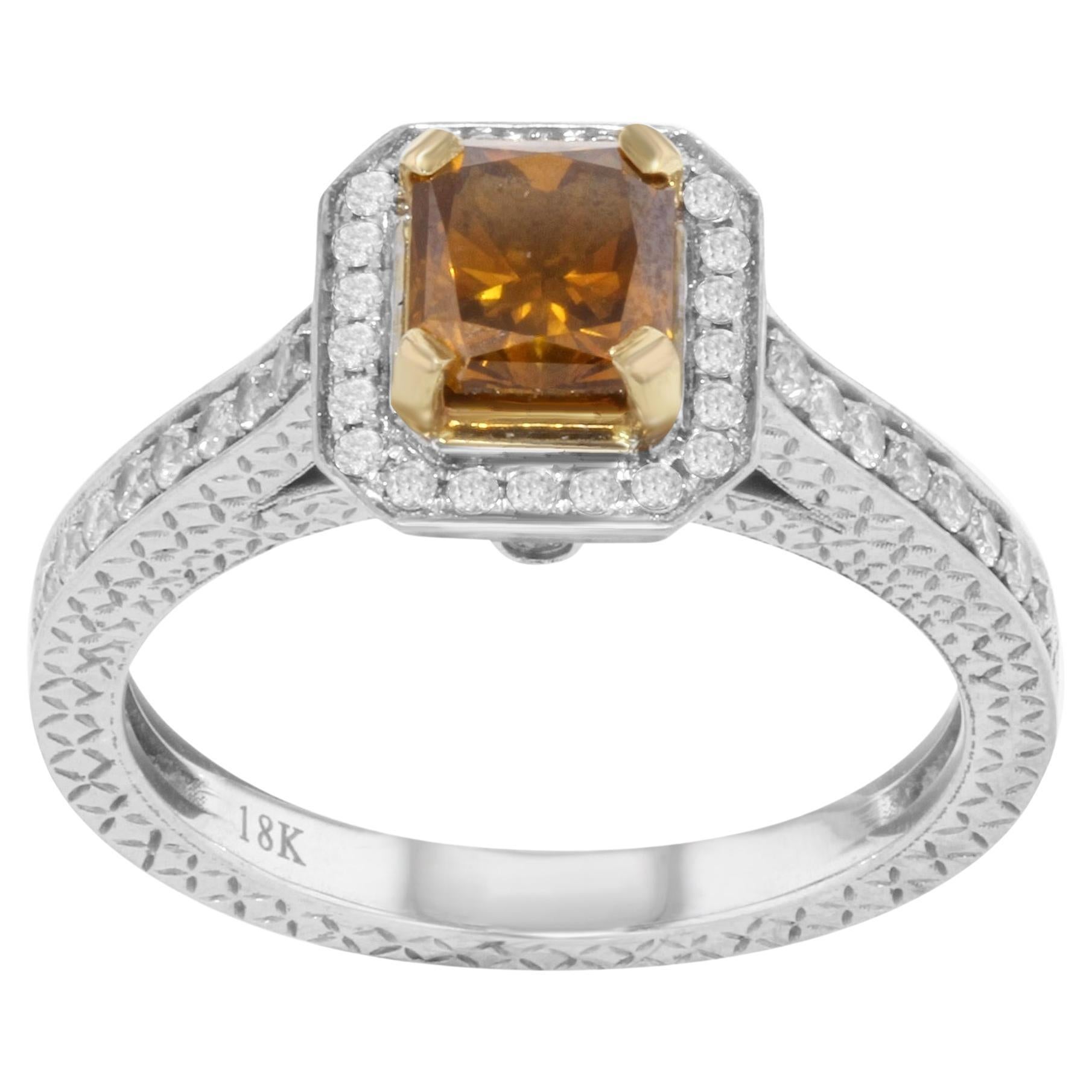 Rachel Koen Diamond Engagement Ring 18K White and Yellow Gold 1.50 Cttw For Sale