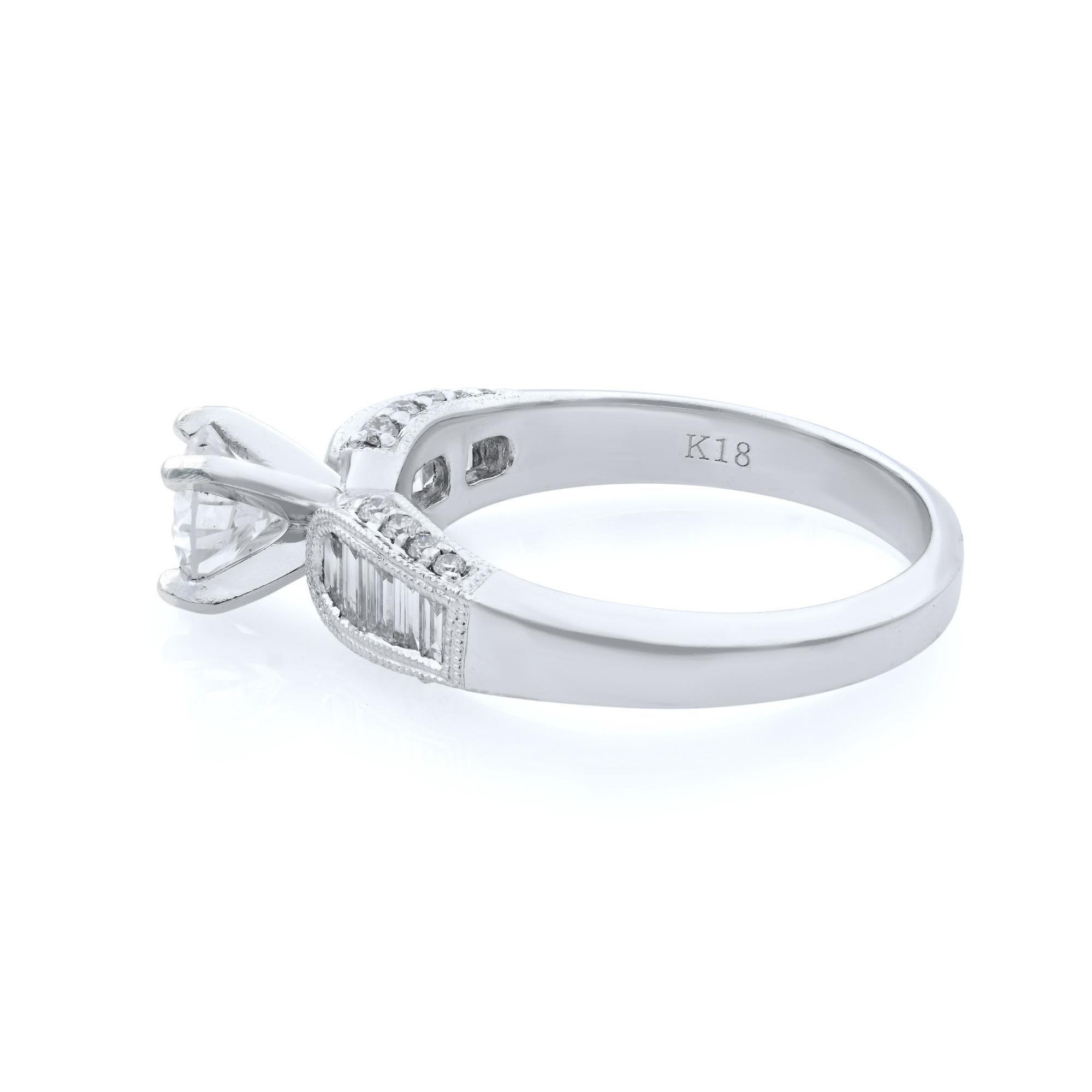 Round Cut Rachel Koen Diamond Engagement Ring 18K White Gold 1.03Cttw For Sale