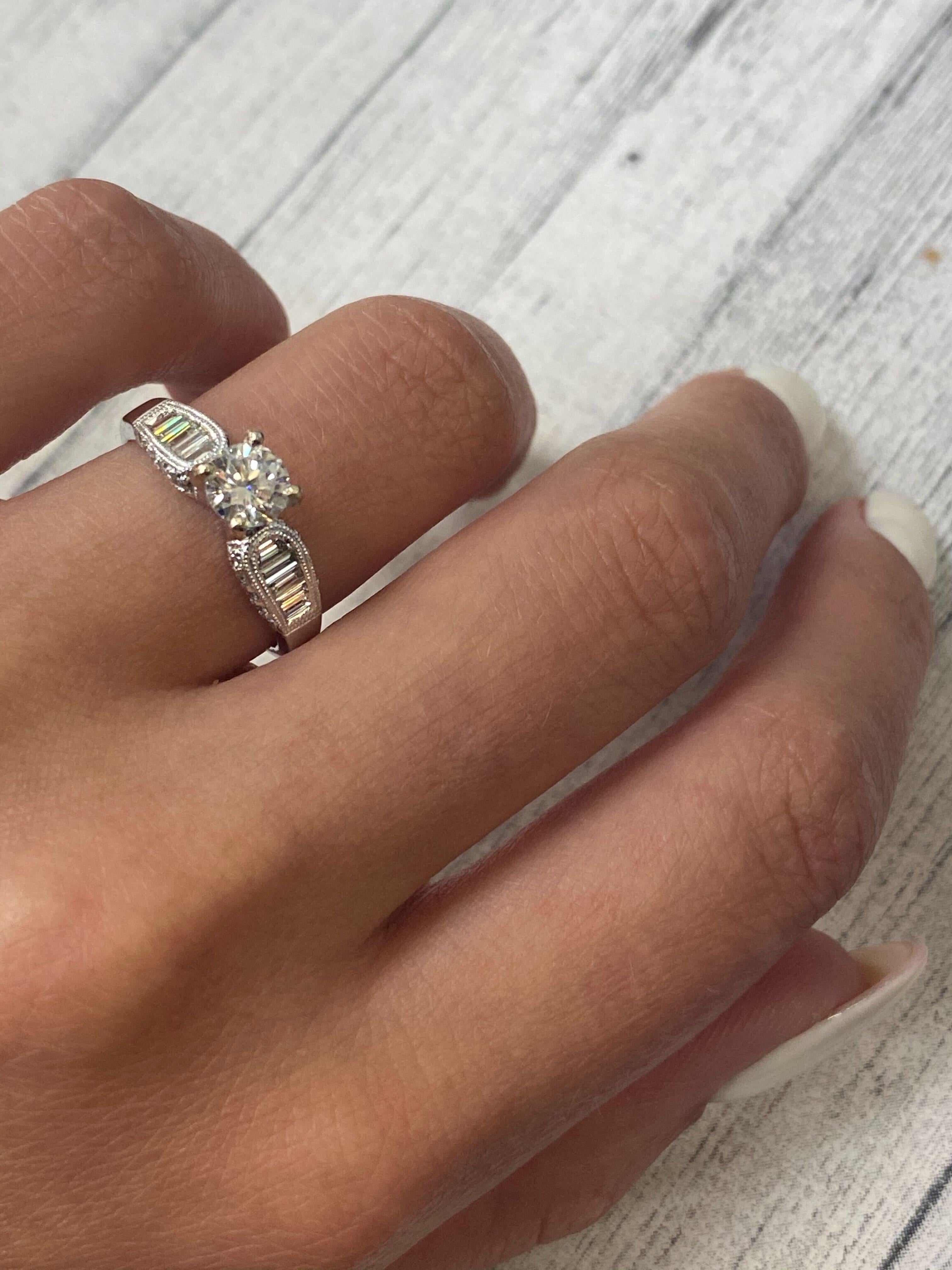 Women's or Men's Rachel Koen Diamond Engagement Ring 18K White Gold 1.03Cttw For Sale