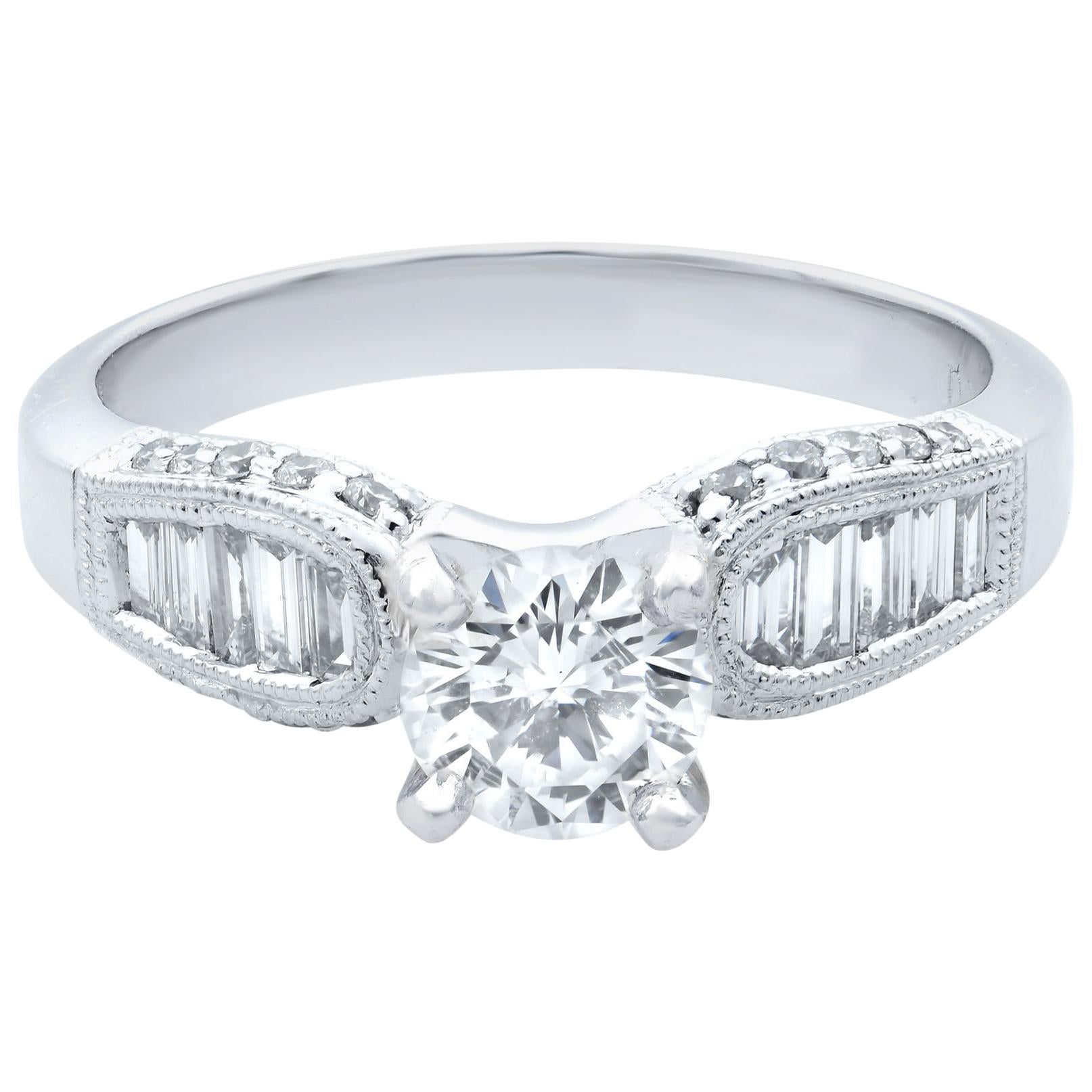 Rachel Koen Diamond Engagement Ring 18K White Gold 1.03Cttw For Sale