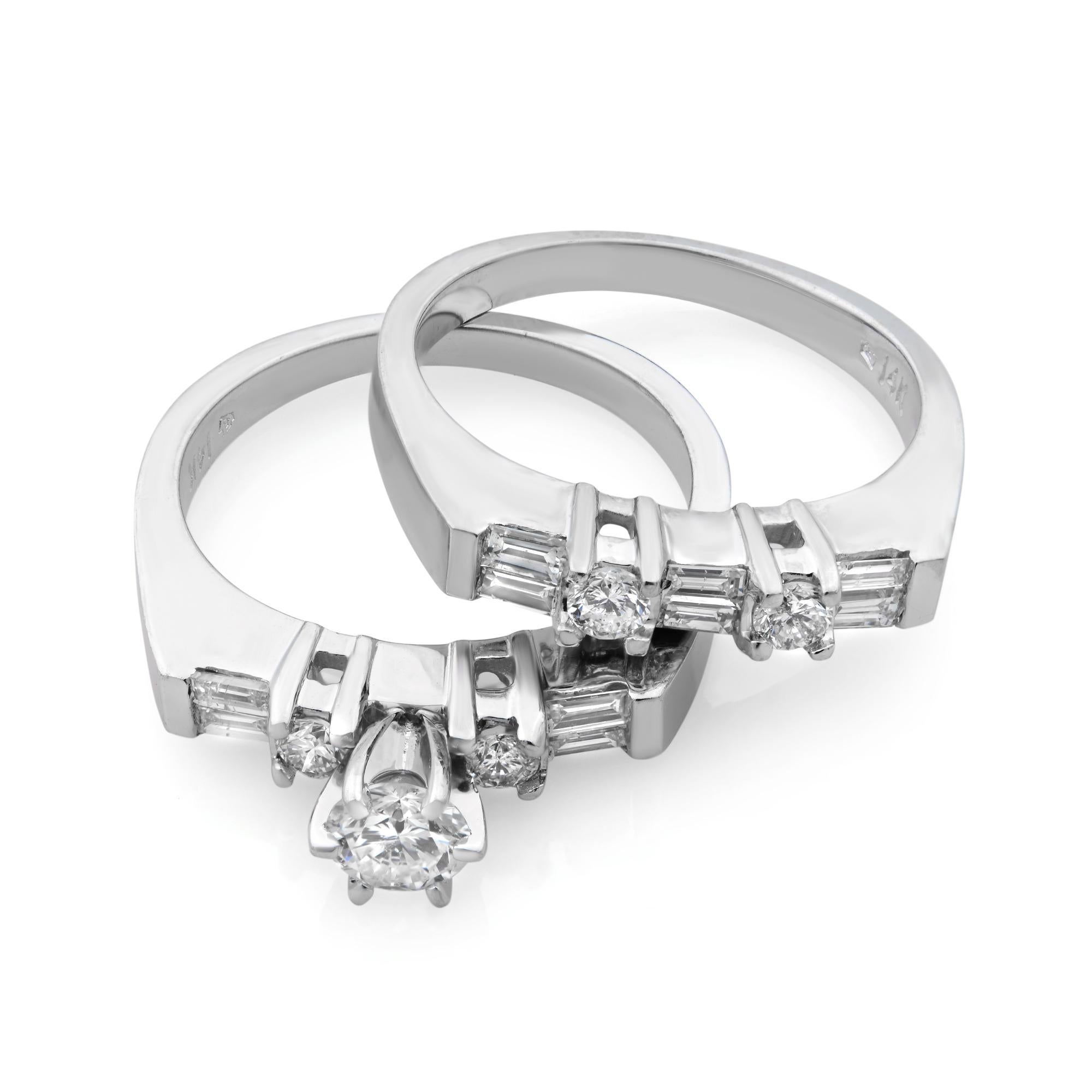 Modern Rachel Koen Diamond Engagement Set of Rings 14K White Gold 1.0cttw For Sale