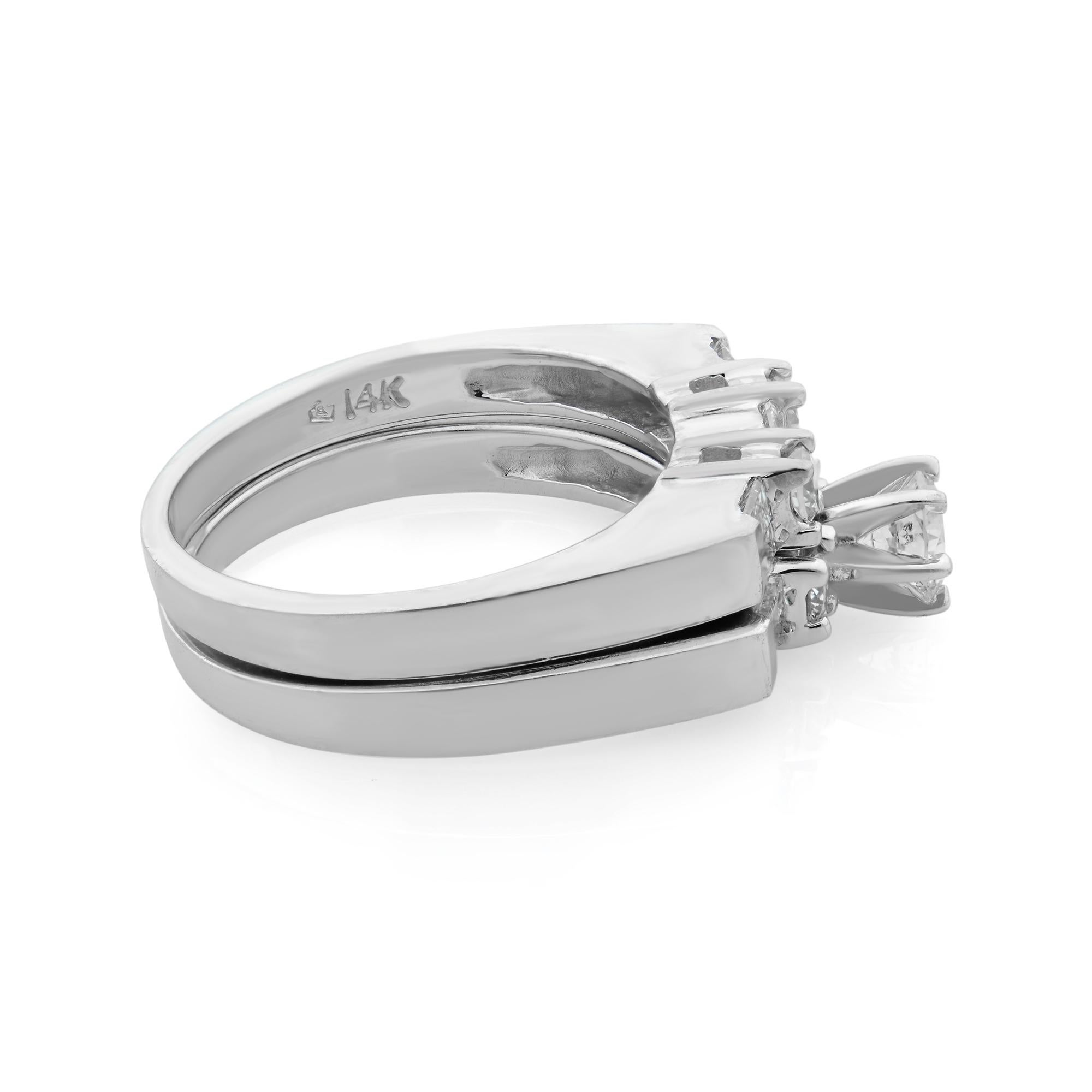 Round Cut Rachel Koen Diamond Engagement Set of Rings 14K White Gold 1.0cttw For Sale