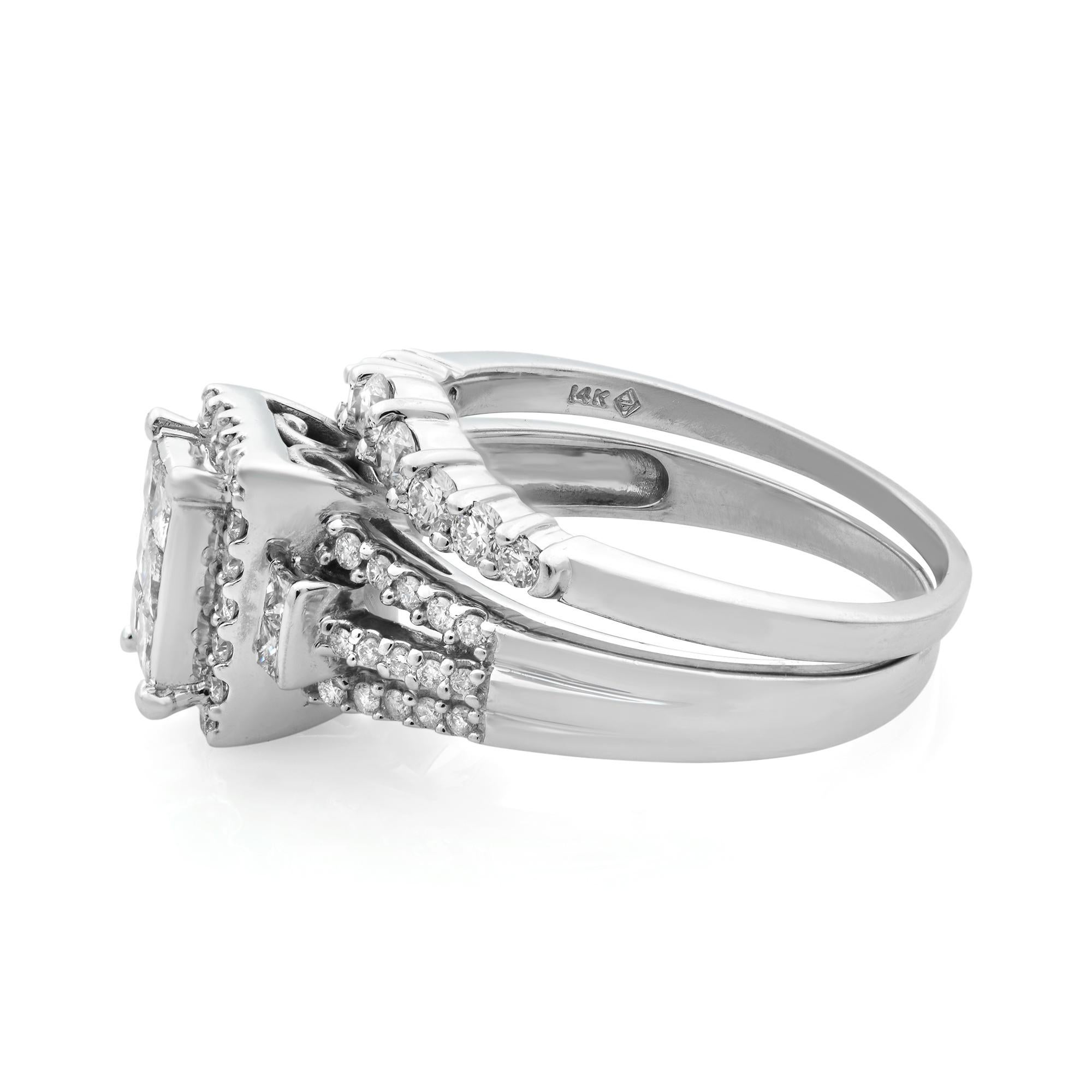 Rachel Koen Diamond Engagement Set of Rings 14K White Gold 1.5cttw In New Condition For Sale In New York, NY