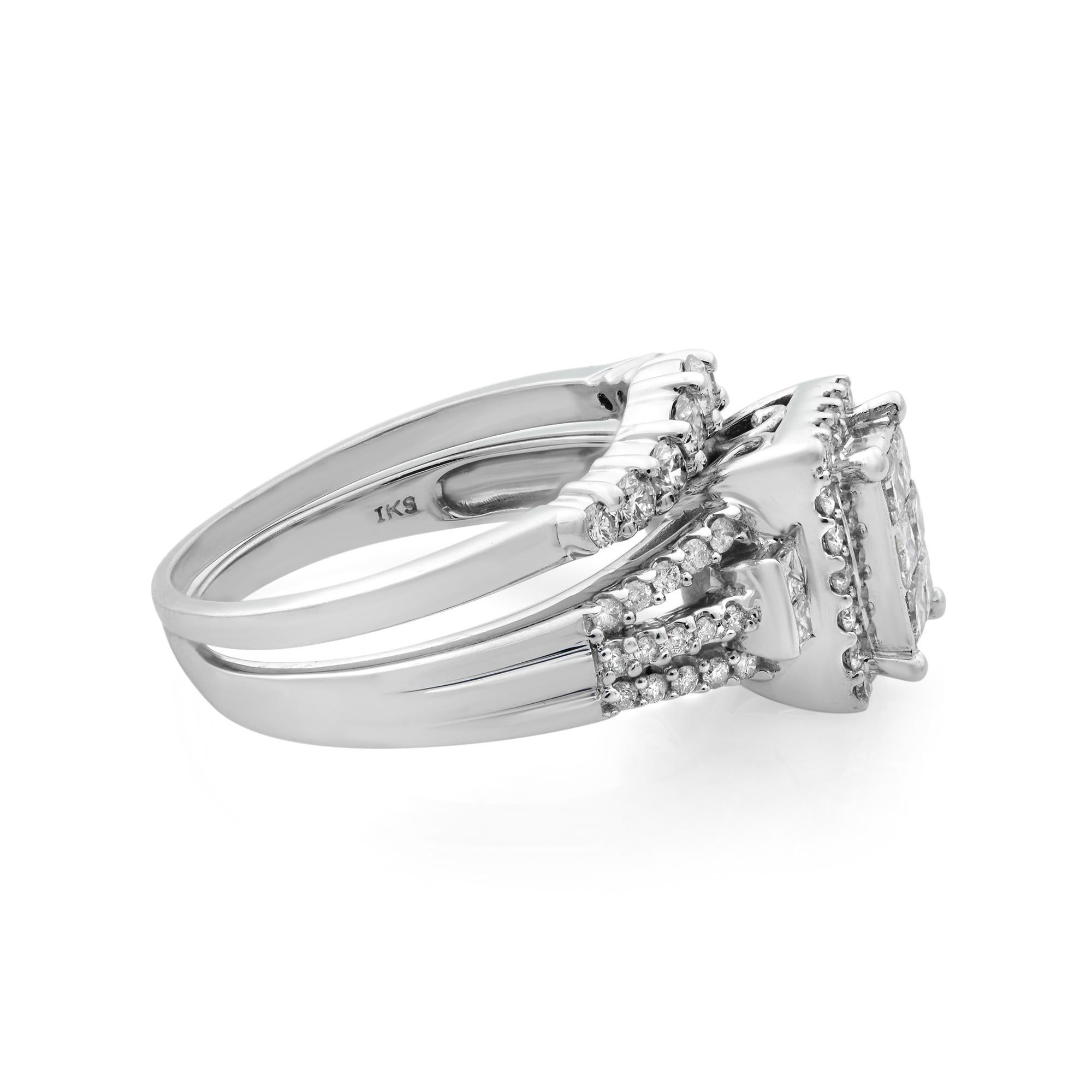 Rachel Koen Diamond Engagement Set of Rings 14K White Gold 1.5cttw For Sale 1