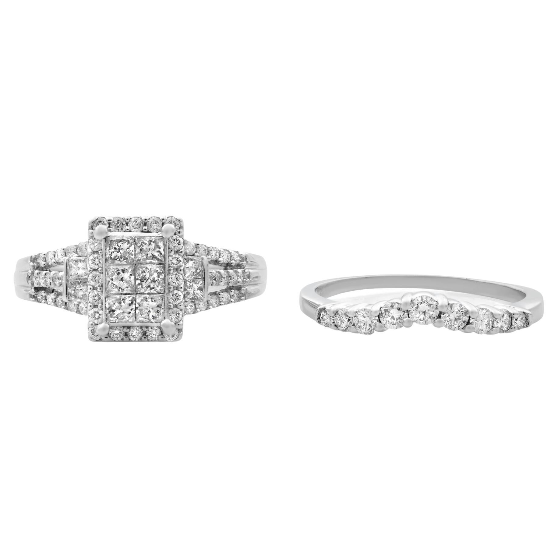Rachel Koen Diamond Engagement Set of Rings 14K White Gold 1.5cttw For Sale