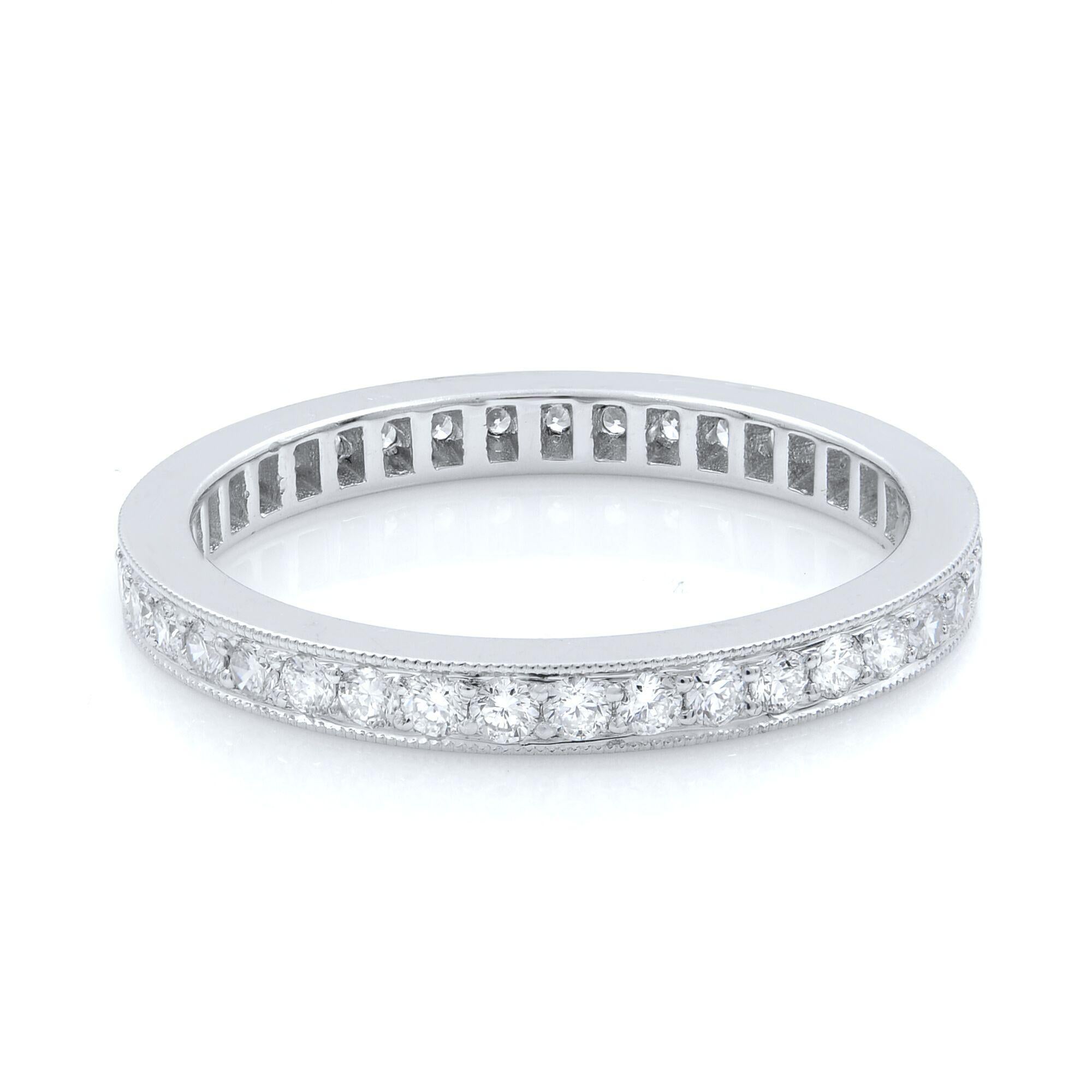 Rachel Koen, Rachel Koen, Diamant-Eternity-Ring mit Milgrain, 18 Karat Weißgold 0,70 Karat (Moderne) im Angebot