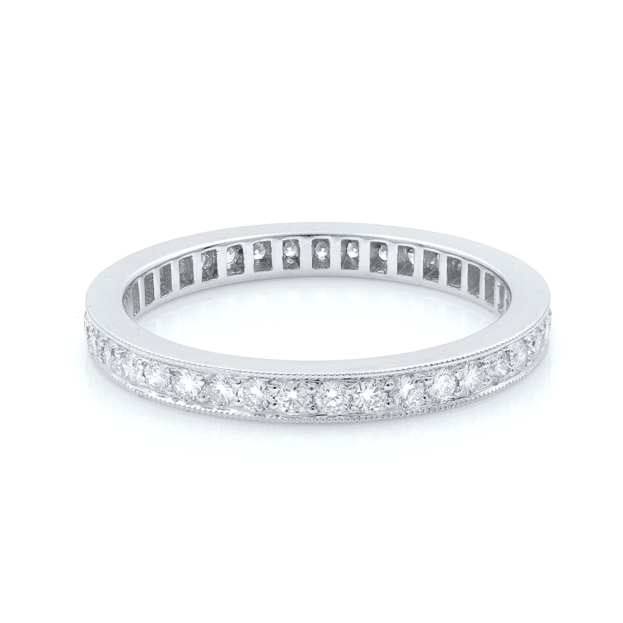 Rachel Koen, Rachel Koen, Diamant-Eternity-Ring mit Milgrain, 18 Karat Weißgold 0,70 Karat (Rundschliff) im Angebot