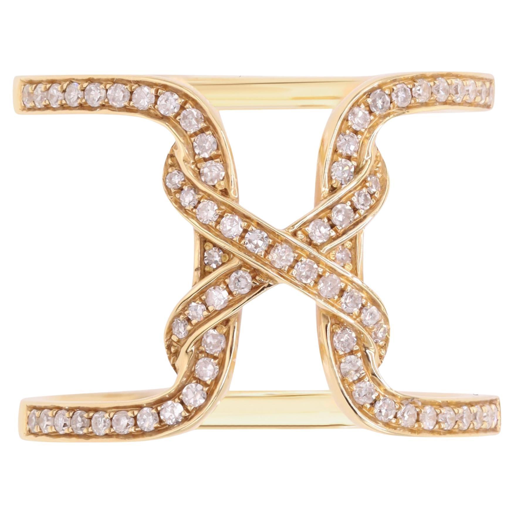 Rachel Koen Diamond Fancy Wide Open Statement Ring 18K Yellow Gold 0.31cttw For Sale