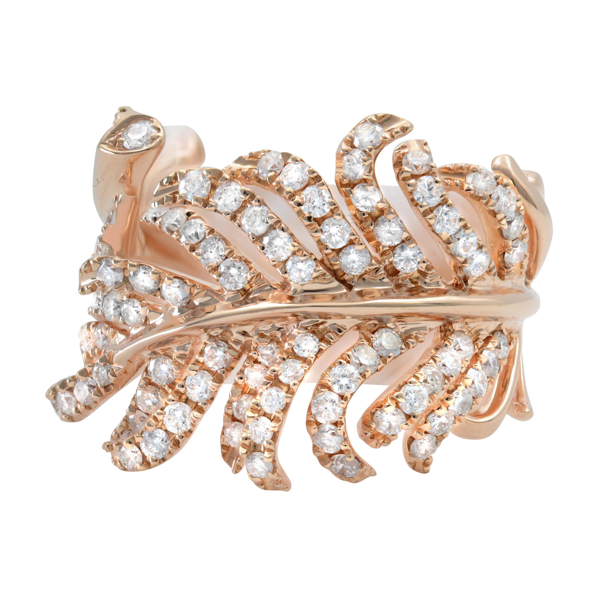 Rachel Koen Diamond Feather Statement Ring 18K Rose Gold 1.24cttw