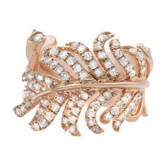 Rachel Koen Bague fantaisie en forme de plume en or rose 18 carats avec diamants 1,24 carat poids total