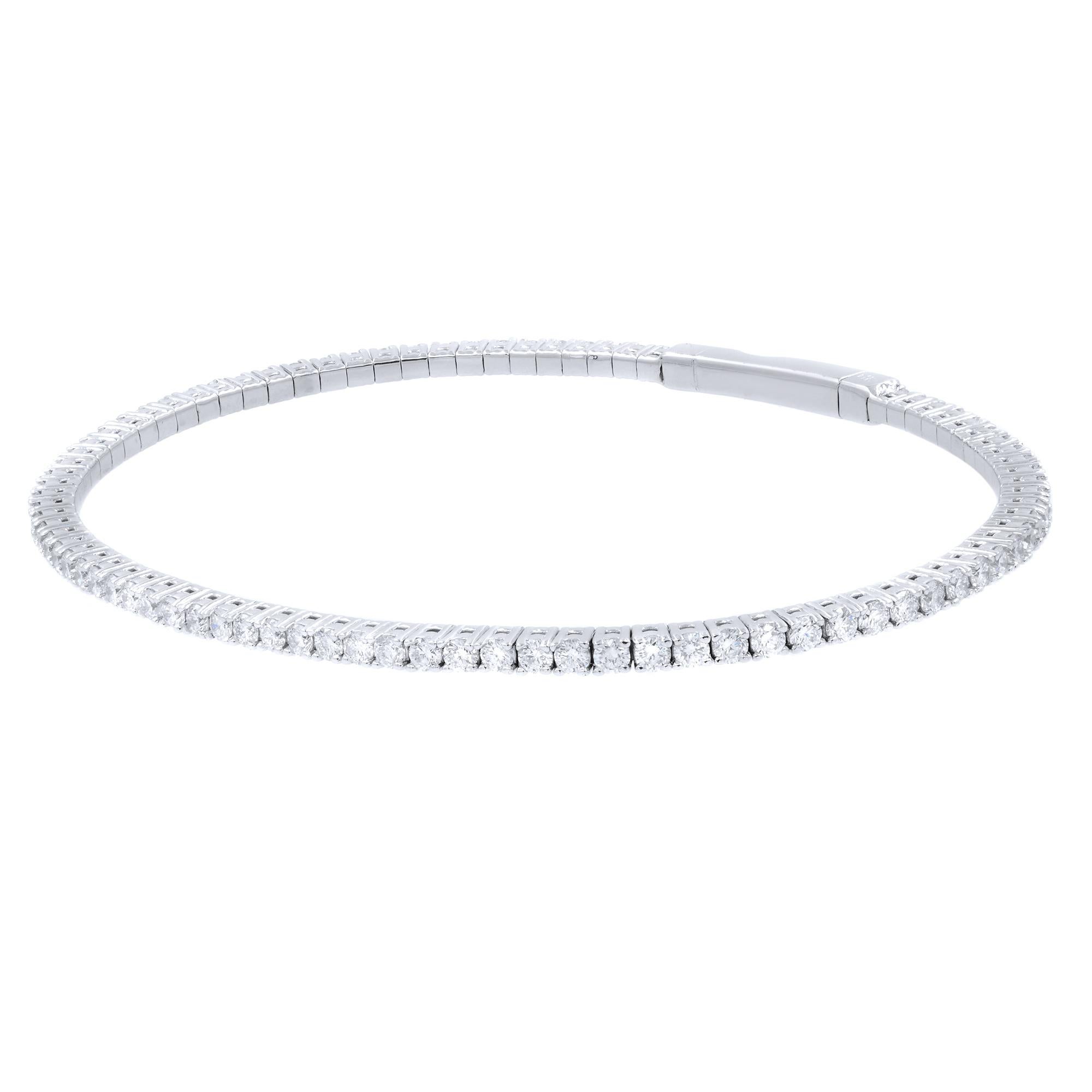 Modern Rachel Koen Diamond Flexible Bangle Bracelet Prong Set 14K White Gold 2.00cttw For Sale