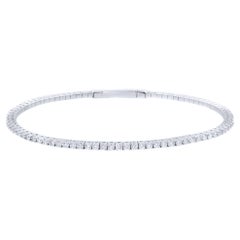 Rachel Koen Bracelet jonc souple  griffes en or blanc 14 carats et diamants 2,00 carats