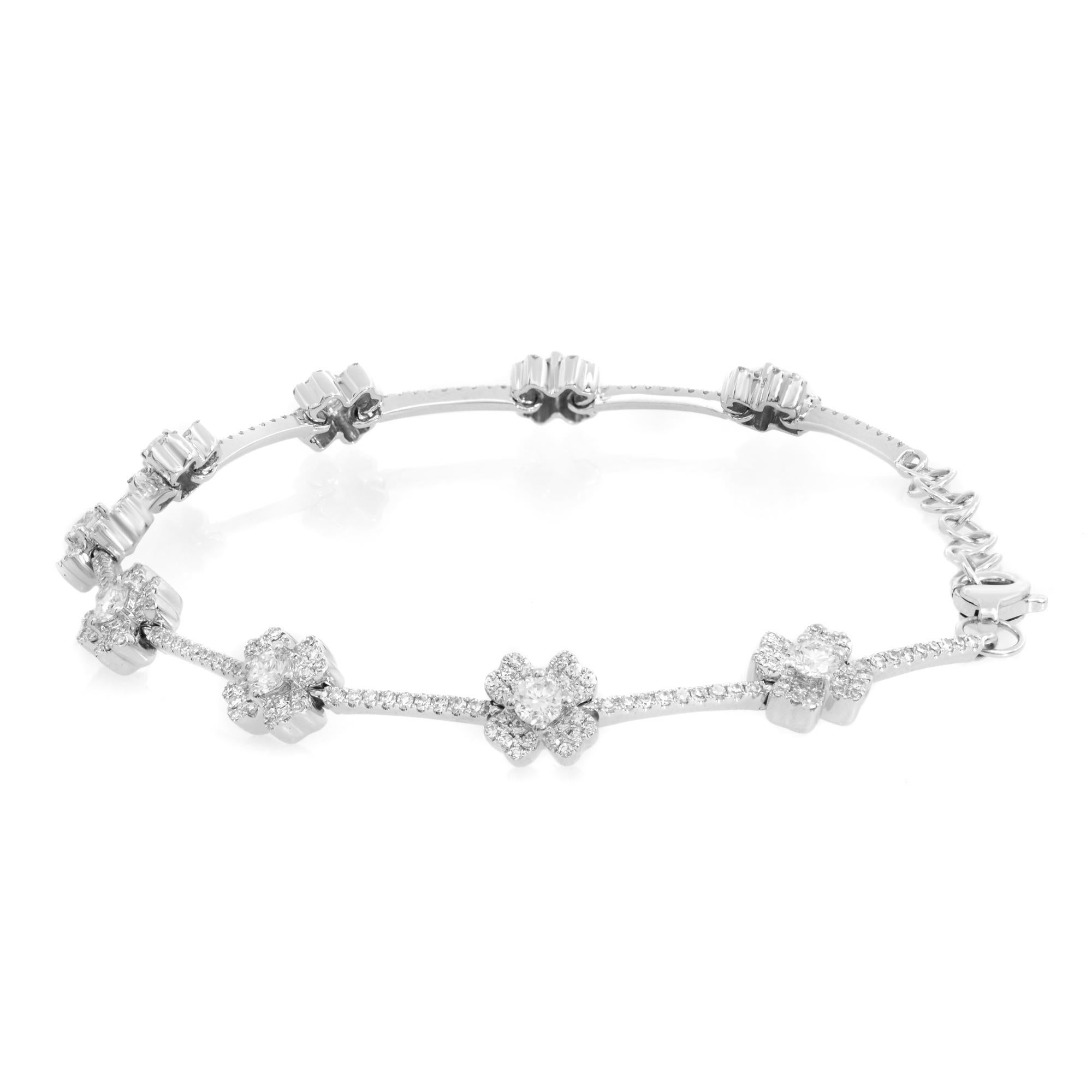 Rachel Koen Diamant-Blumenarmband 14K Weißgold 1,29cttw (Rundschliff)
