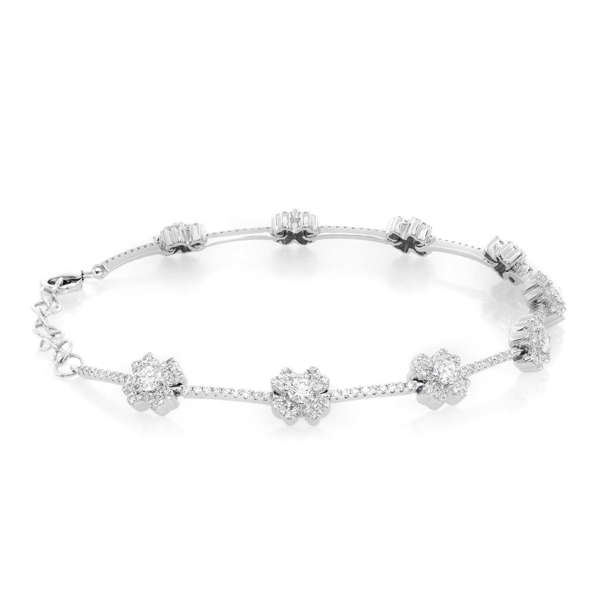 Rachel Koen Diamant-Blumenarmband 14K Weißgold 1,29cttw im Zustand „Neu“ in New York, NY