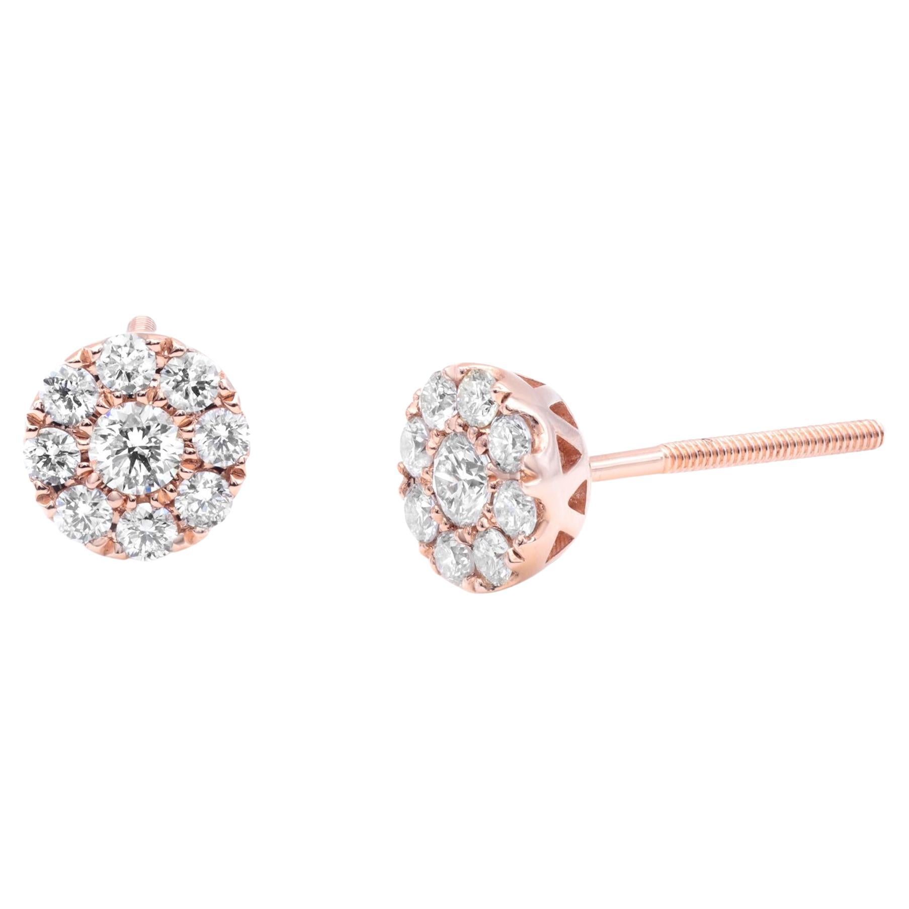 Rachel Koen Diamond Frame Stud Earrings in 14K Rose Gold 0.44cttw For Sale