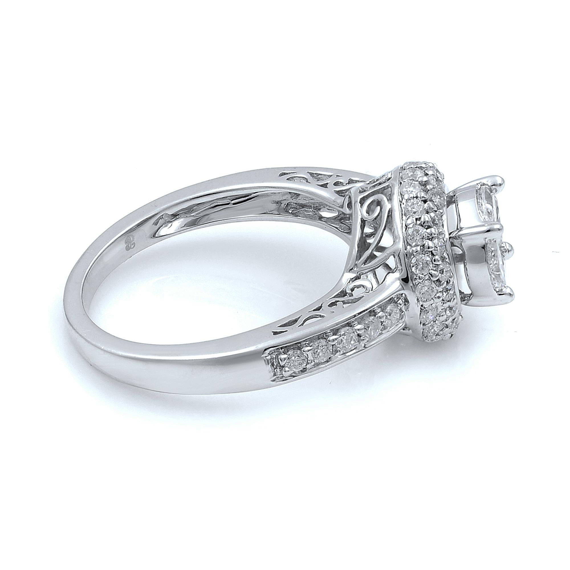 Moderne Rachel Koen Bague de fiançailles en or blanc 14 carats avec halo de diamants (1,13 cttw) en vente