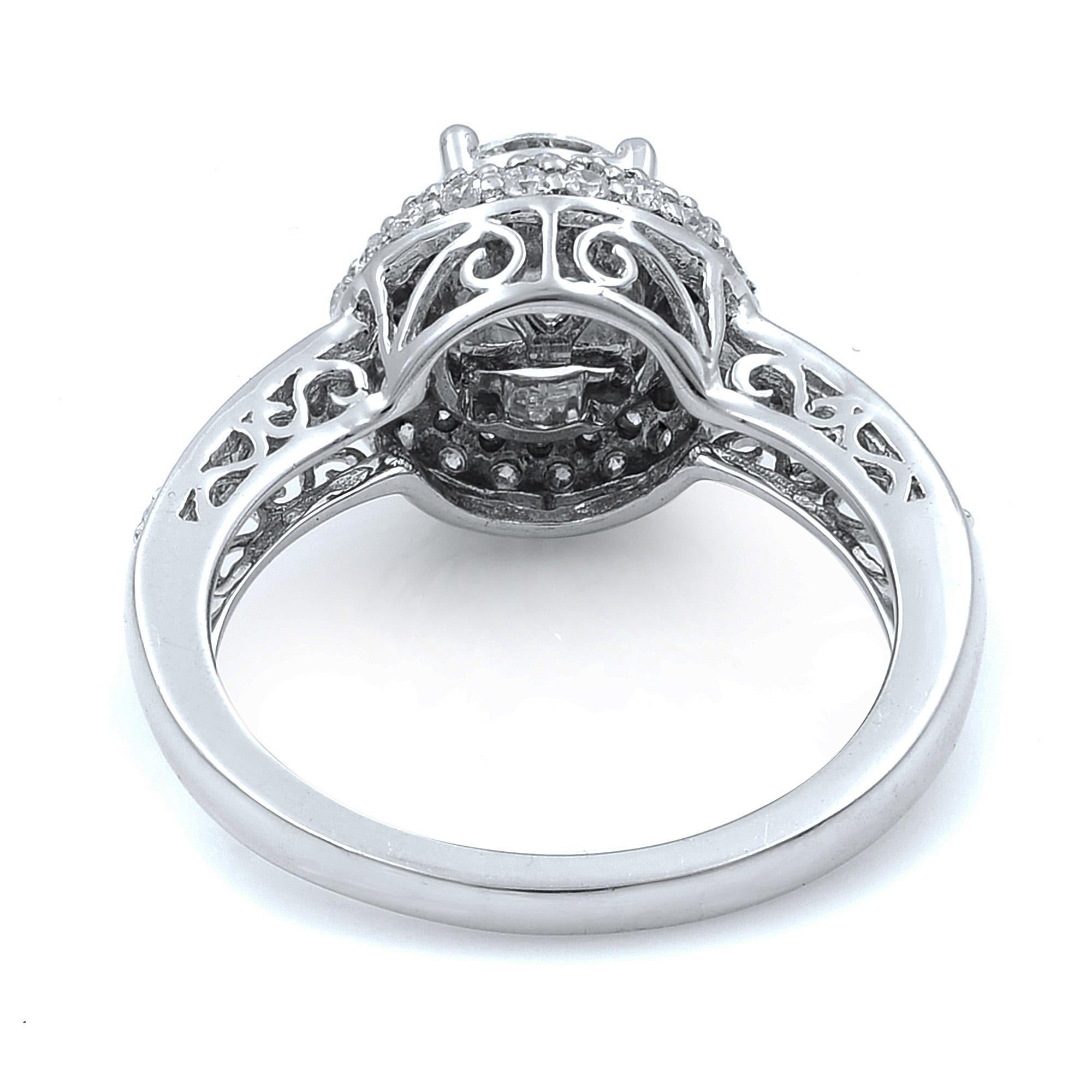 Round Cut Rachel Koen Diamond Halo Engagement Ring 14K White Gold 1.13cttw For Sale