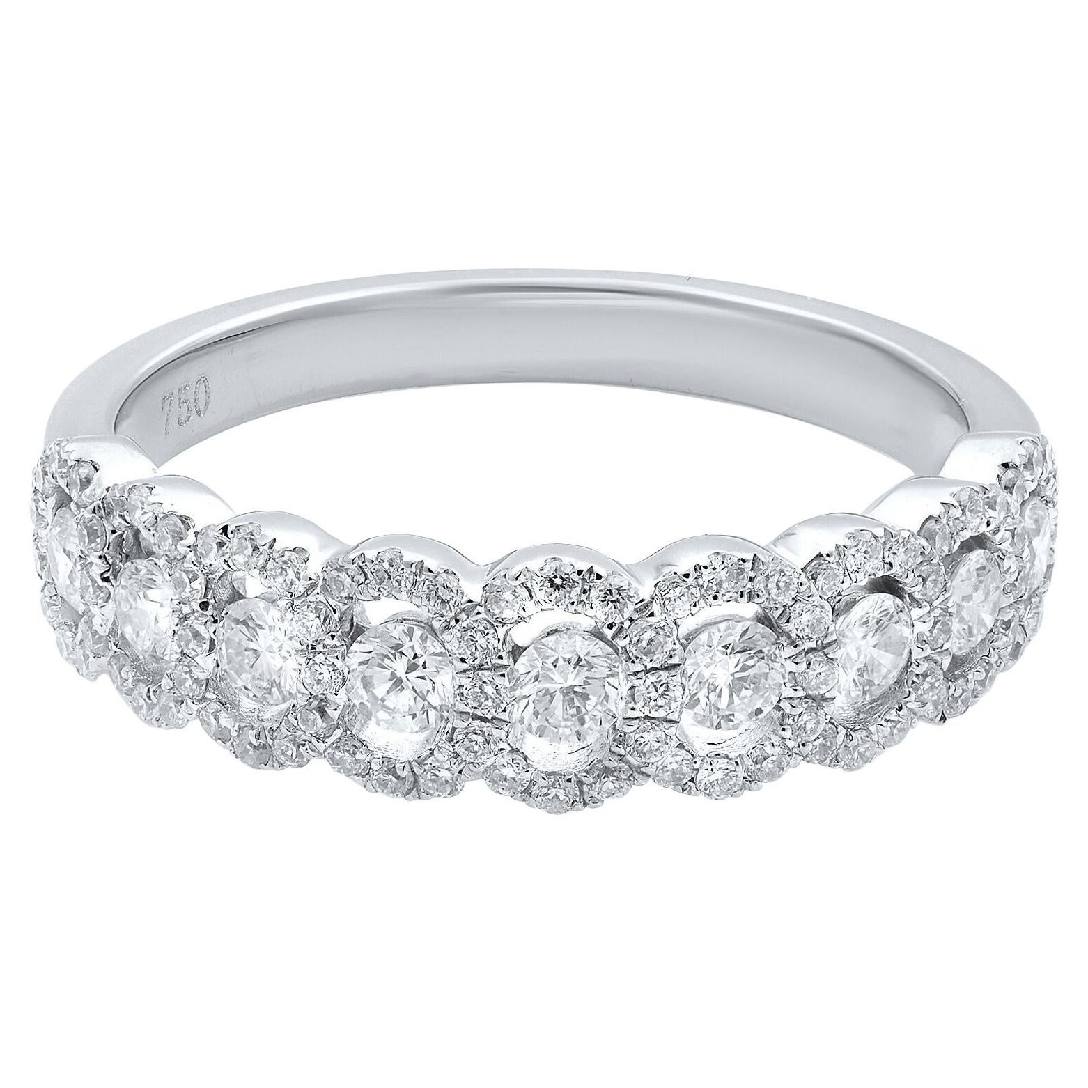Rachel Koen Diamant-Halo-Halbmondband aus 18 Karat Weißgold mit 0,70 Gesamtkaratgewicht