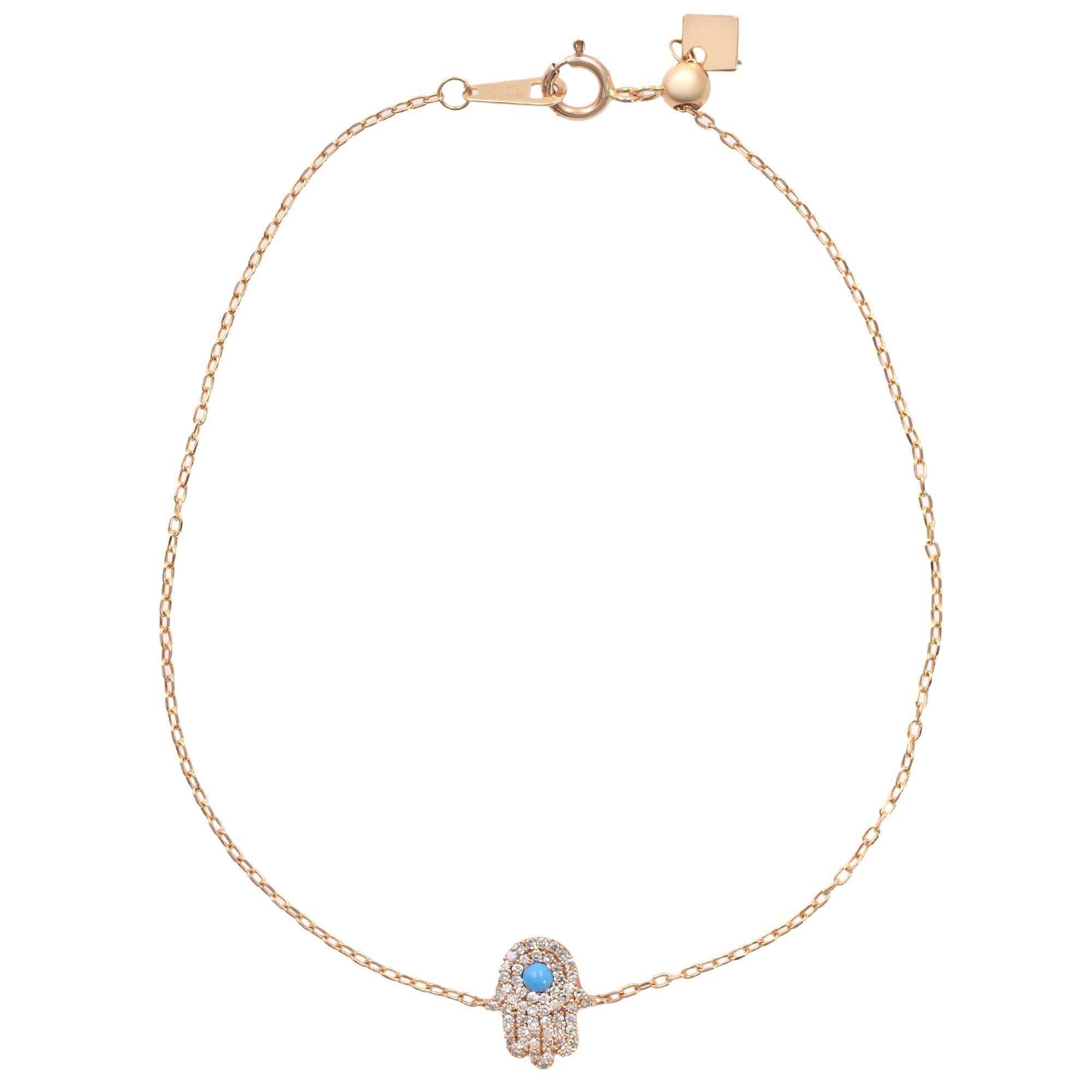 Modern Rachel Koen Diamond Hamsa Bracelet 14k Rose Gold 0.15cttw For Sale