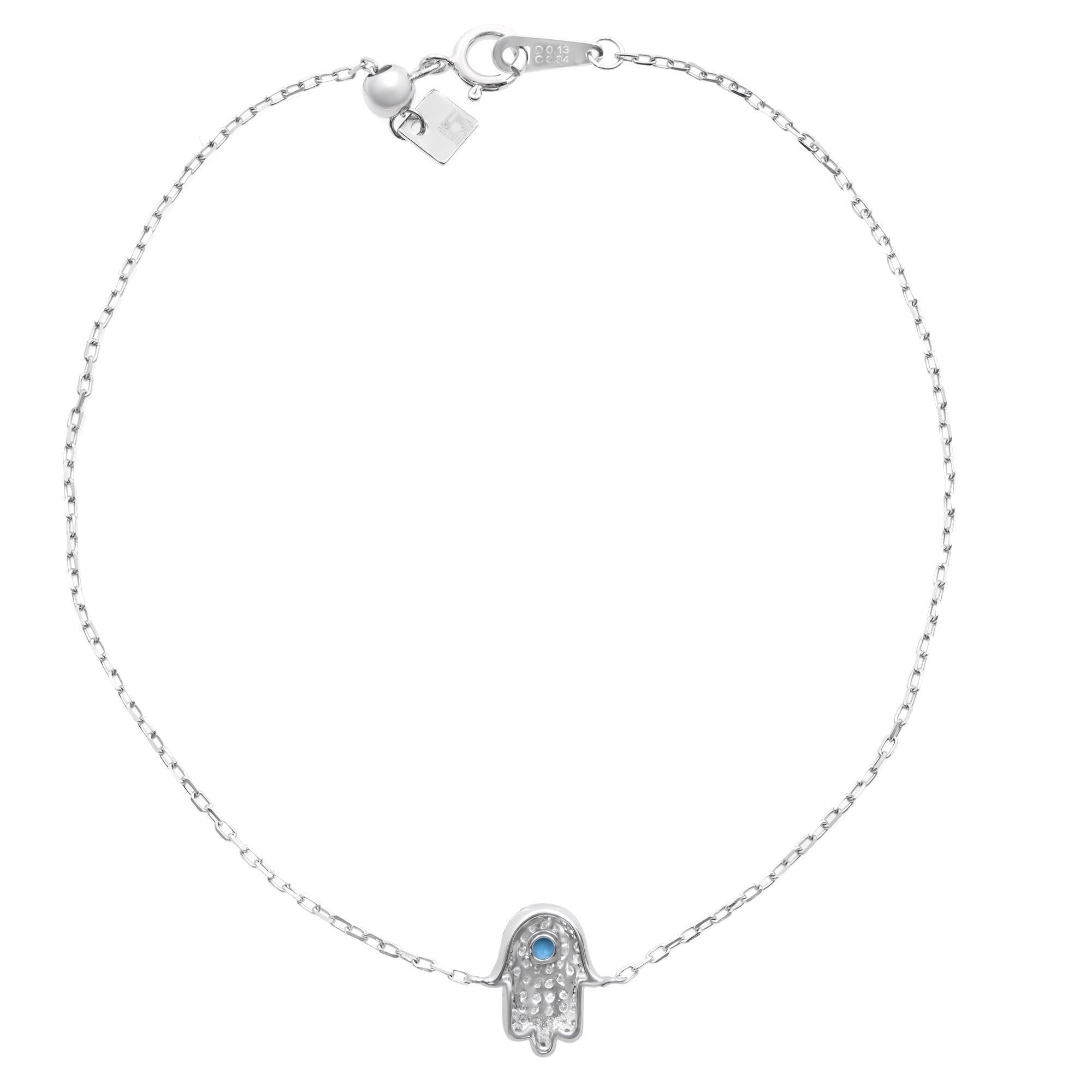 Modern Rachel Koen Diamond Hamsa Bracelet 14k White Gold 0.15cttw For Sale