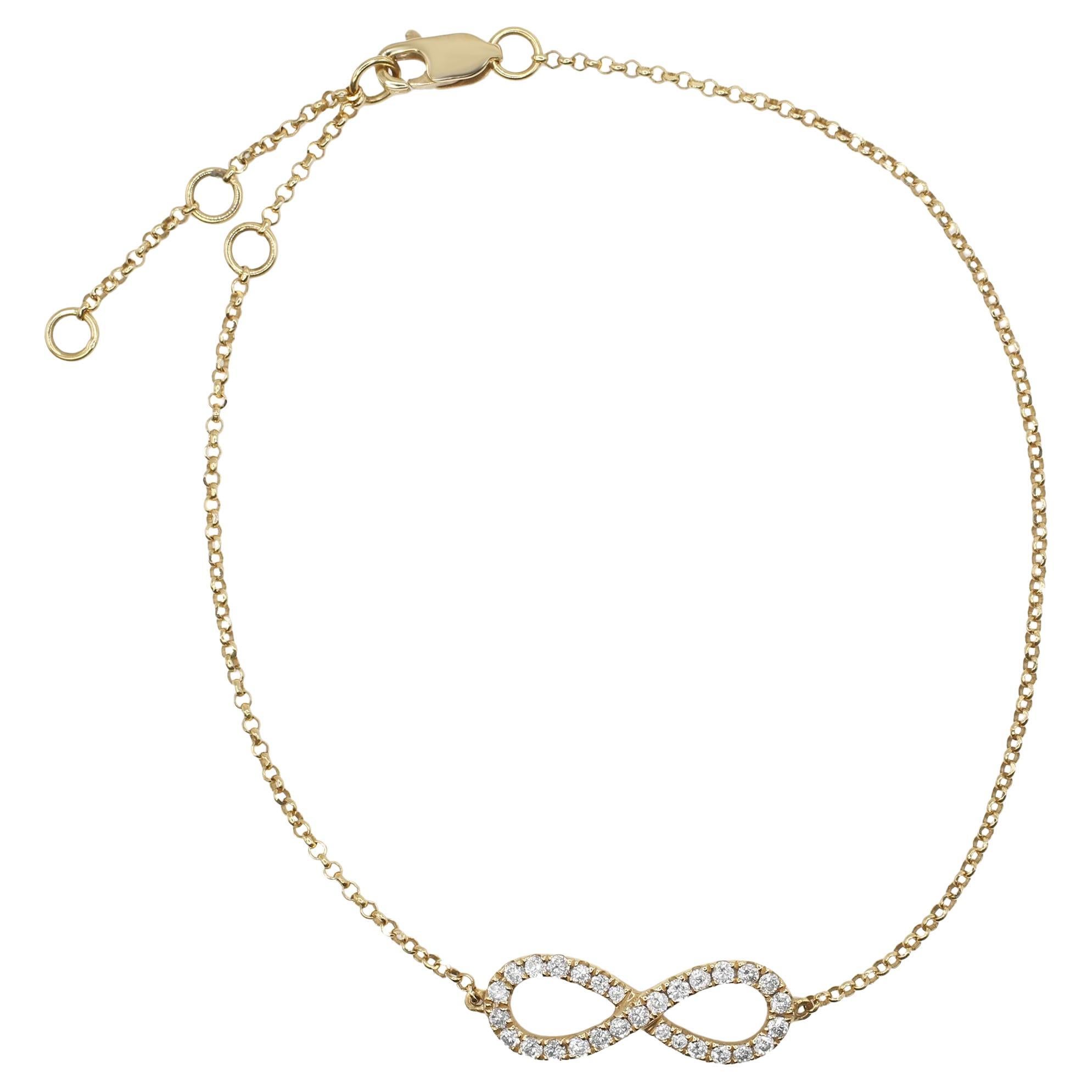 Rachel Koen Bracelet pour femme Infinity en or jaune 18 carats avec diamants 0,25 carat poids total en vente