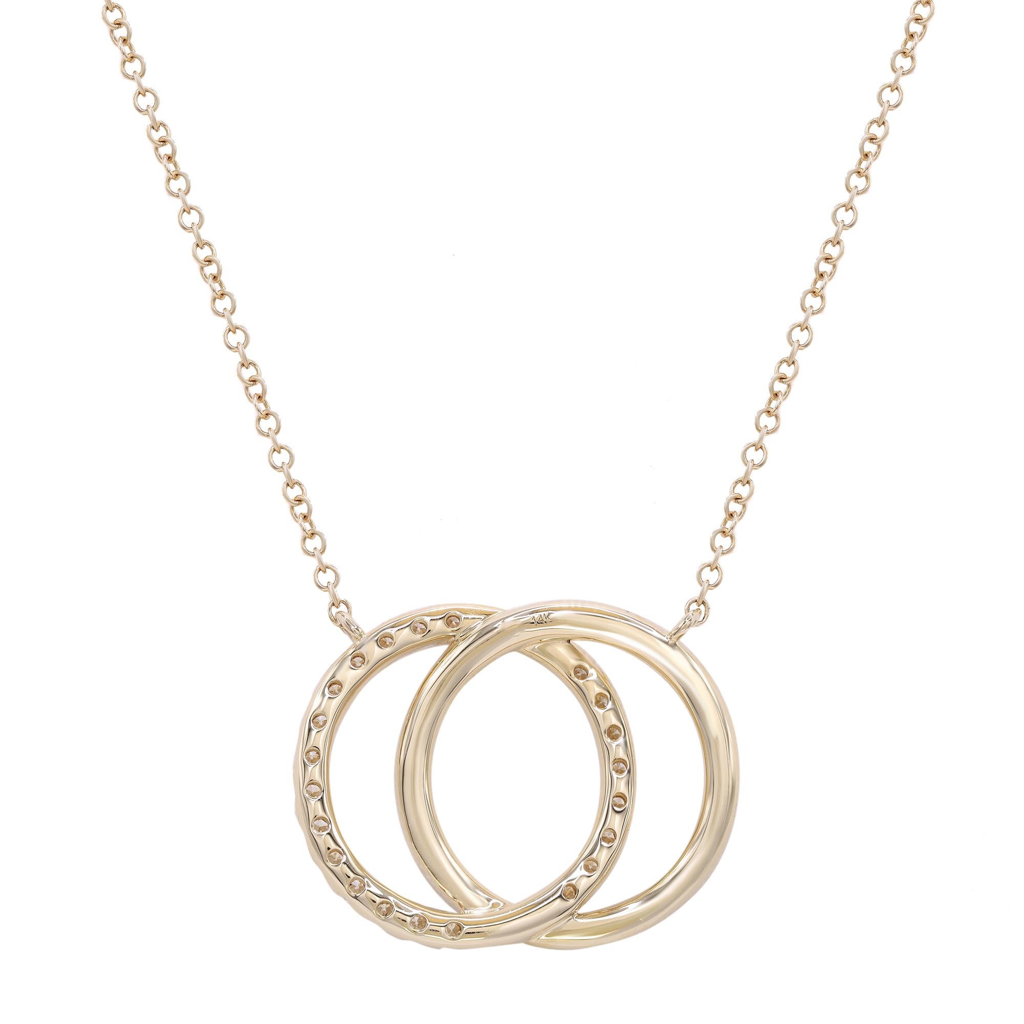 Modern Rachel Koen Diamond Interlocking Rings Pendant Necklace 14K Yellow Gold 0.31cttw For Sale