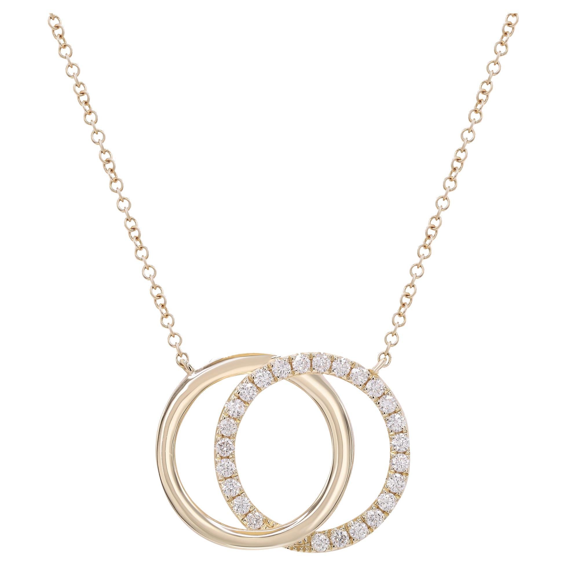 Rachel Koen Diamond Interlocking Rings Pendant Necklace 14K Yellow Gold 0.31cttw For Sale