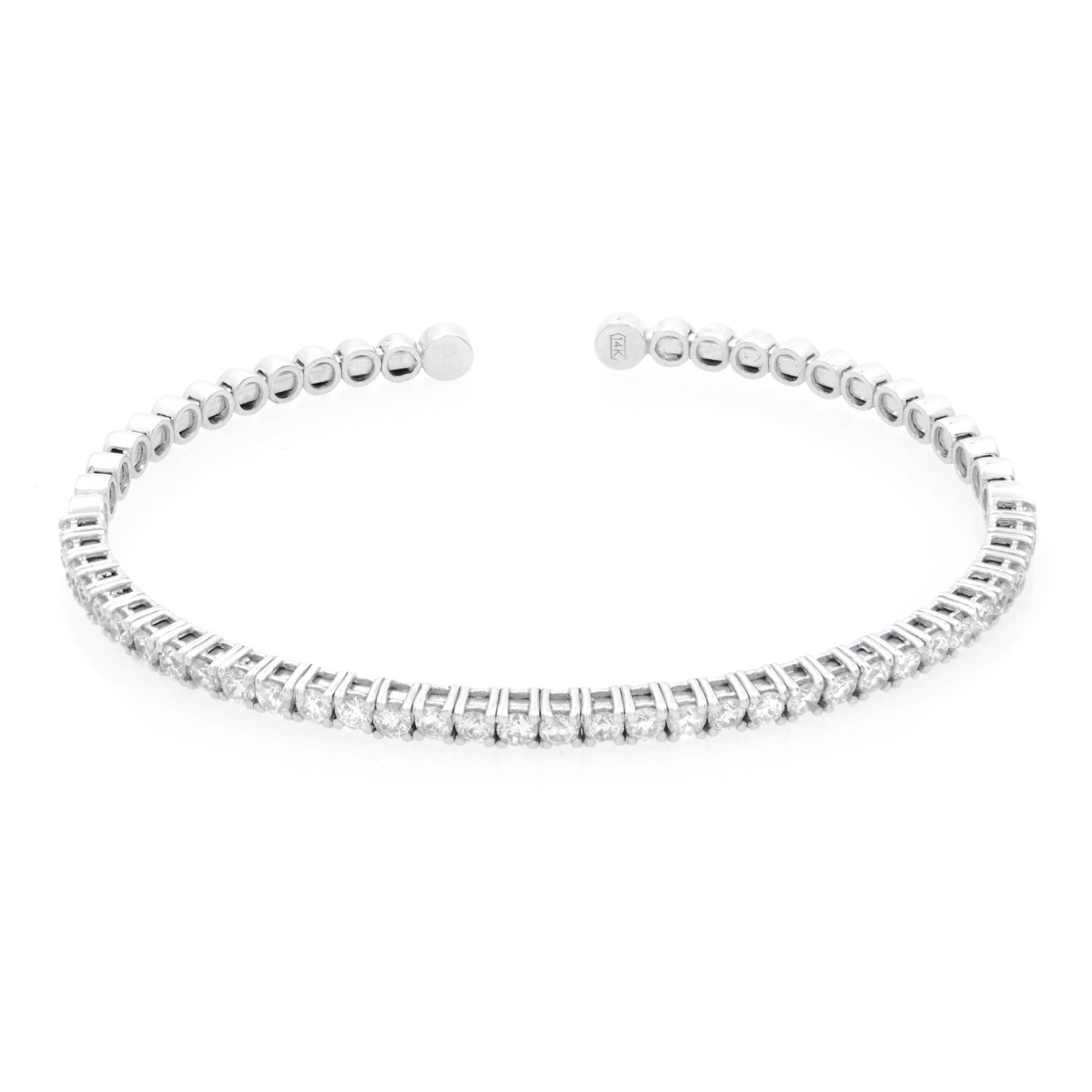 Modern Rachel Koen Diamond Ladies Cuff Bracelet 14K White Gold 1.88cttw For Sale