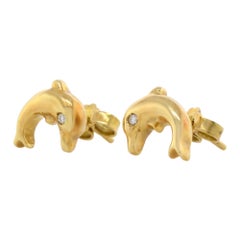 Rachel Koen Diamond Ladies Dolphin Stud Earrings 18K Yellow Gold 0.20 Cttw