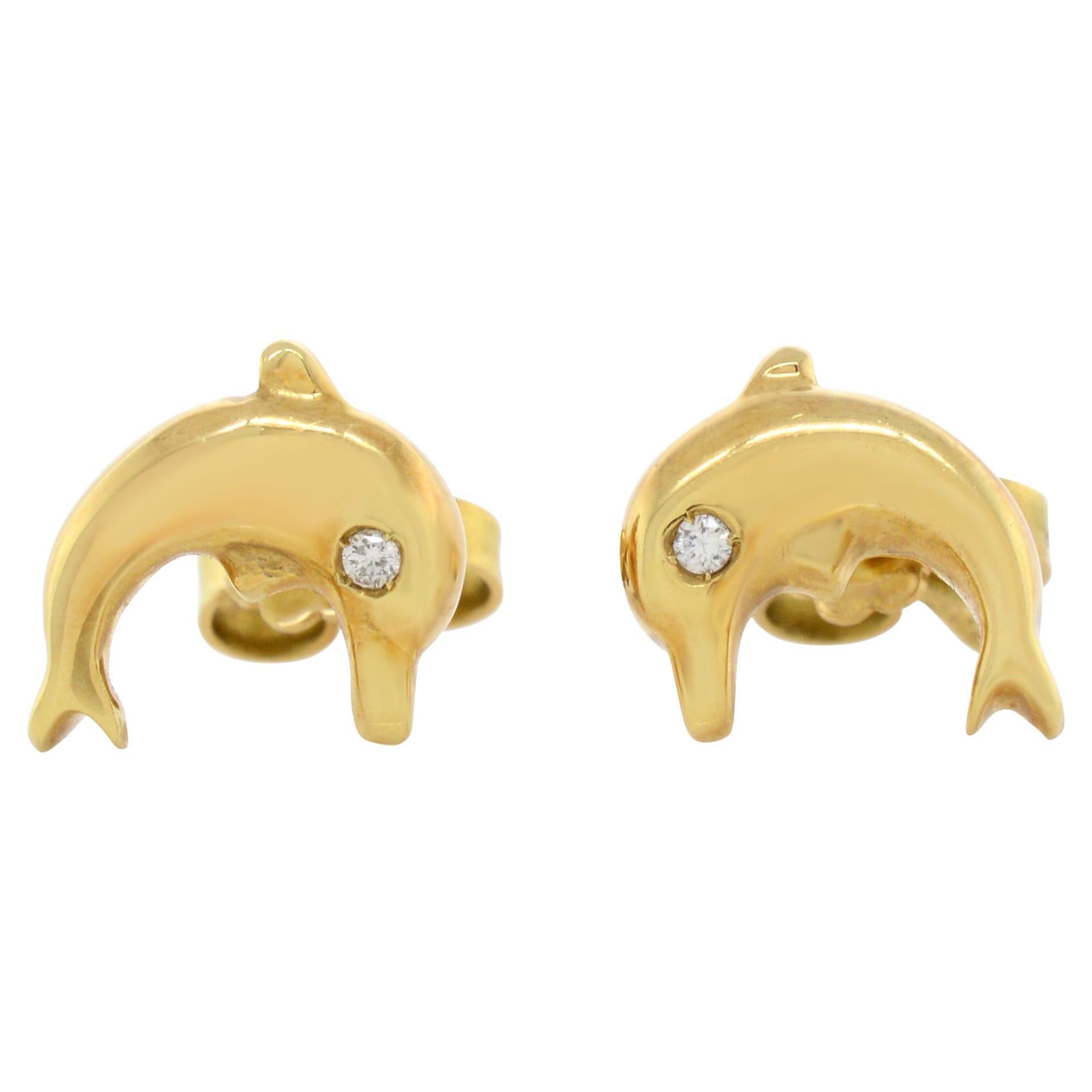 Rachel Koen Diamond Ladies Dolphin Stud Earrings 18K Yellow Gold 0.20 Cttw