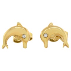 Rachel Koen Clous d'oreilles en or jaune 18 carats avec dauphins pour femmes et diamants (0,20 ct. pt.)