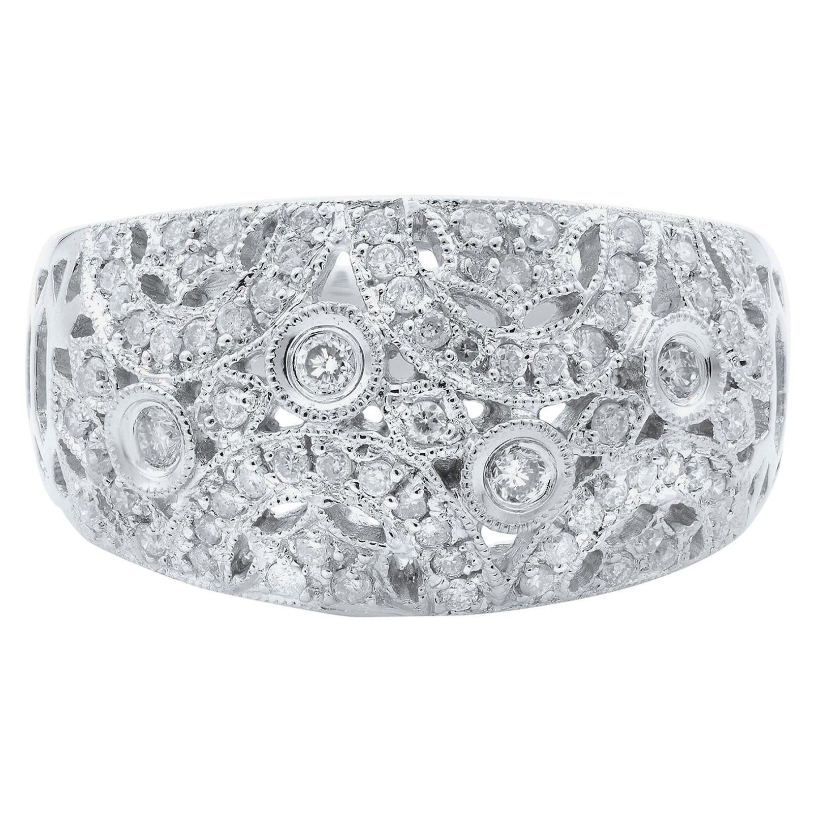 Rachel Koen Bague dôme en or blanc 14 carats avec diamants pour femmes 0,75 carat poids total