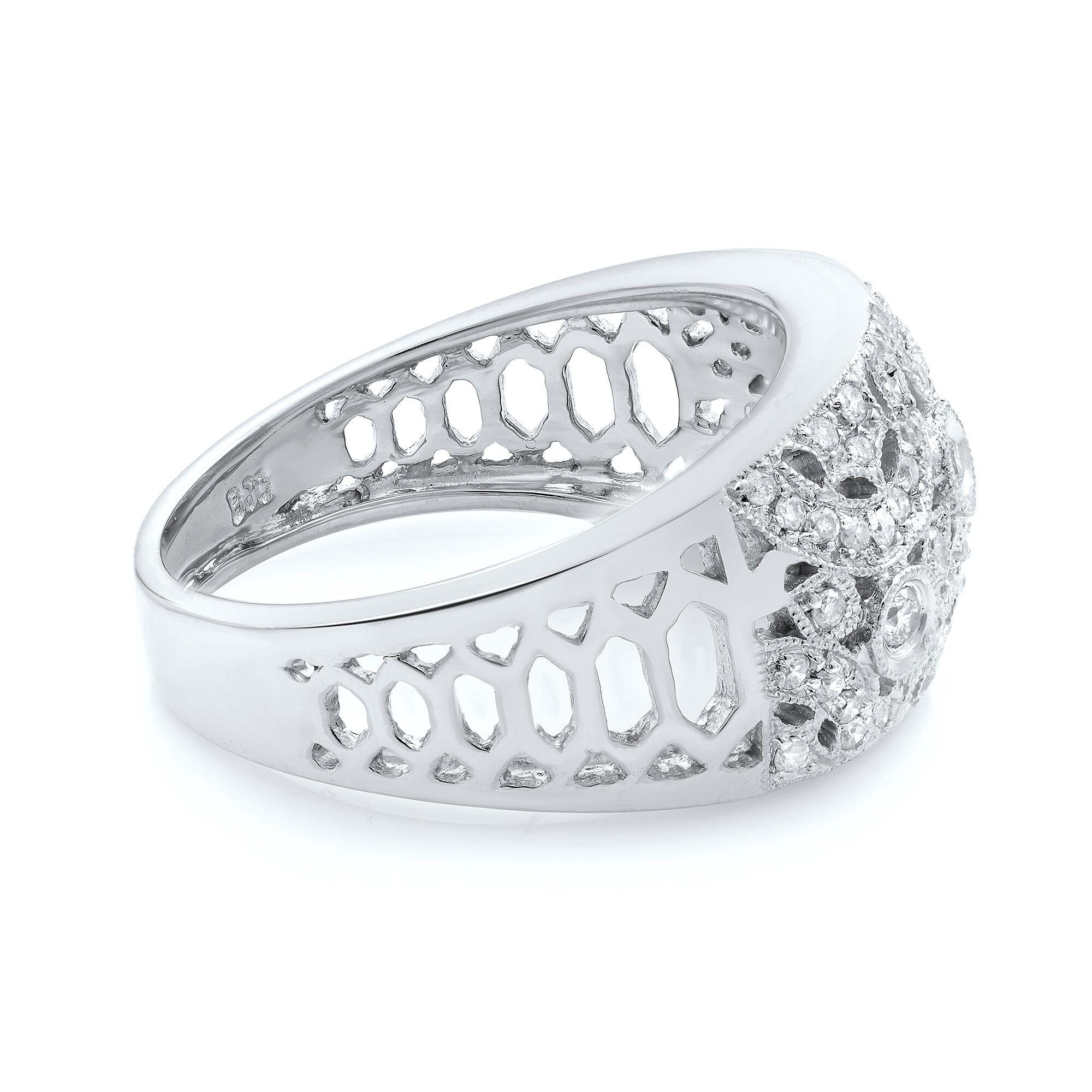 Modern Rachel Koen Diamond Ladies Dome Ring 14K White Gold 0.75 Cttw For Sale