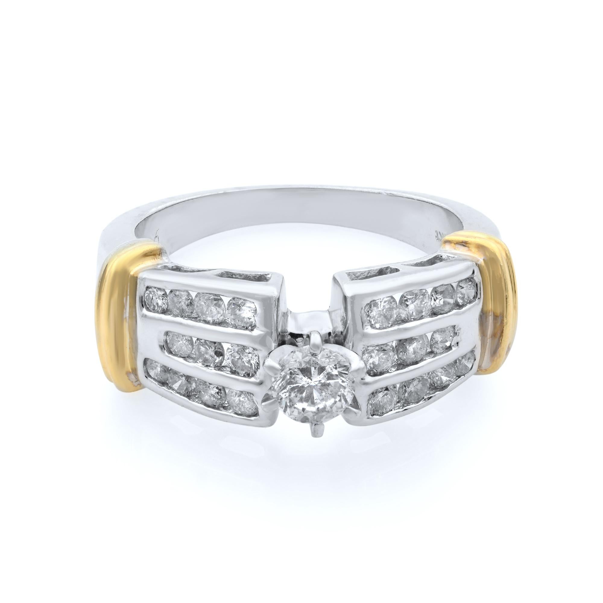 This Unworn beautiful diamond ladies ring is crafted in 14k White and 14k Yellow Gold, it features round cut diamonds weighing 0.75cttw with H color and SI2 clarity. Ring Size: 7. Comes with the manufacturer's box and booklet. 