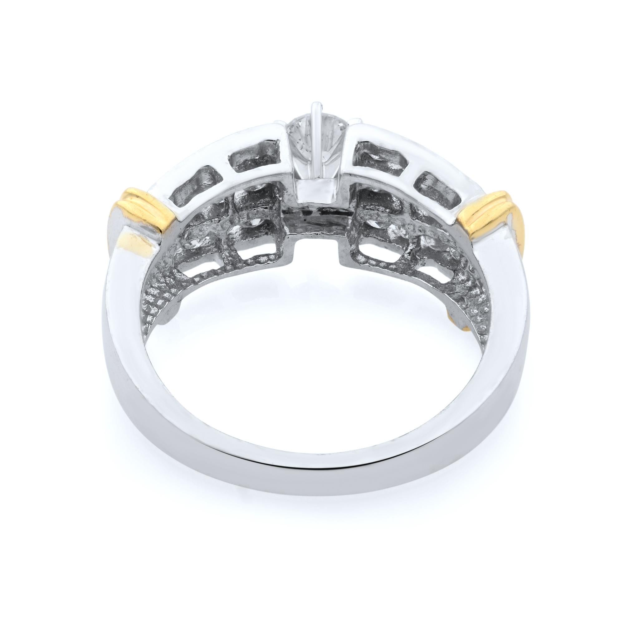 Modern Rachel Koen Diamond Ladies Ring 14K White and Yellow Gold 0.75cttw For Sale