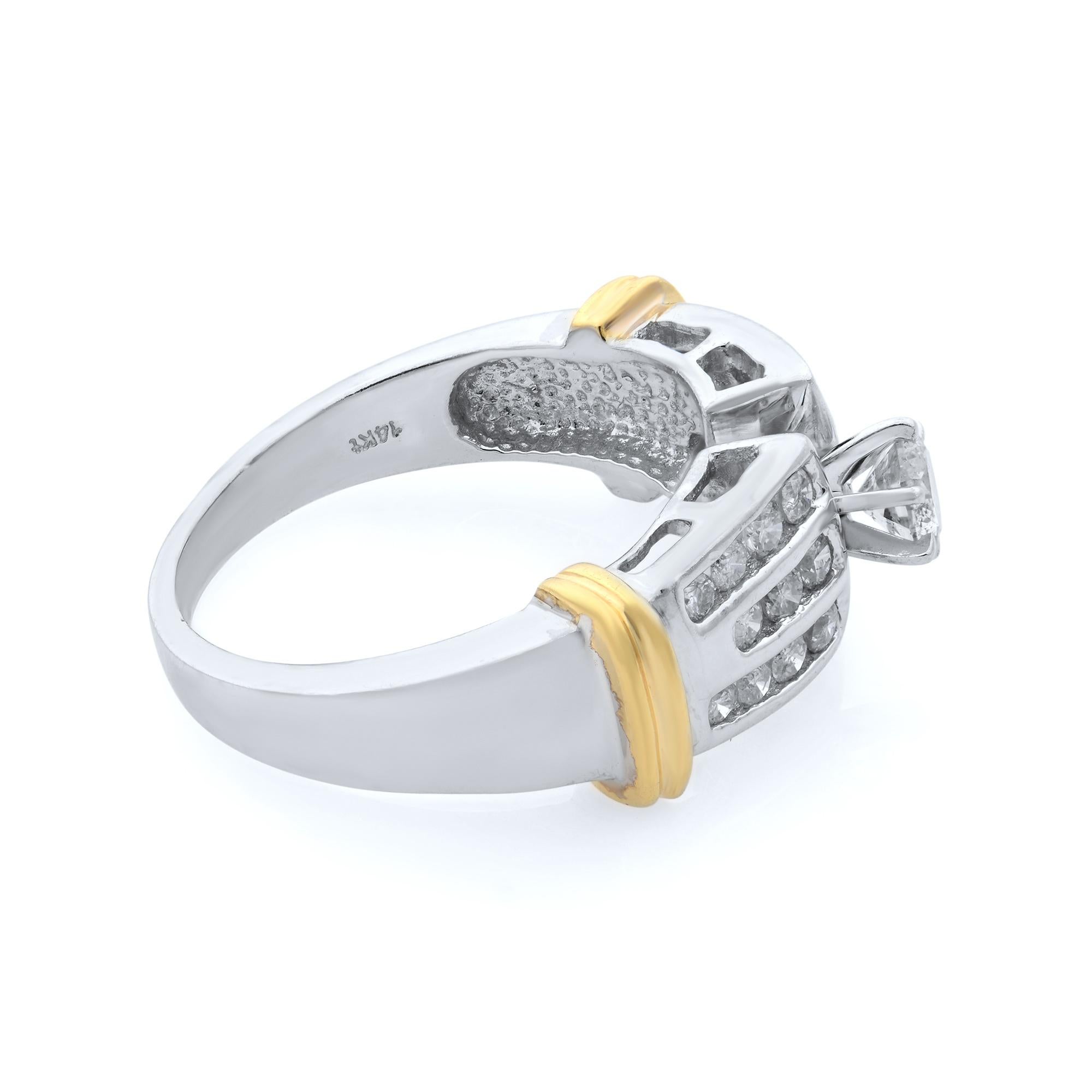 Rachel Koen Diamant-Damenring 14K Weiß- und Gelbgold 0,75cttw (Rundschliff) im Angebot