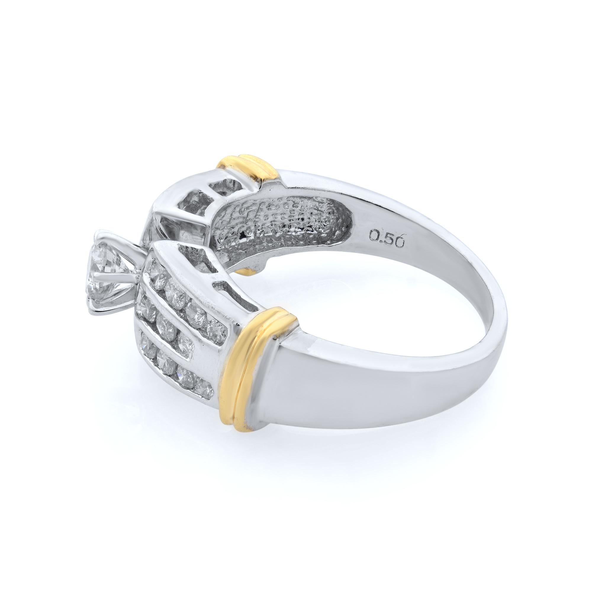 Rachel Koen Diamond Ladies Ring 14K White and Yellow Gold 0.75cttw In New Condition For Sale In New York, NY