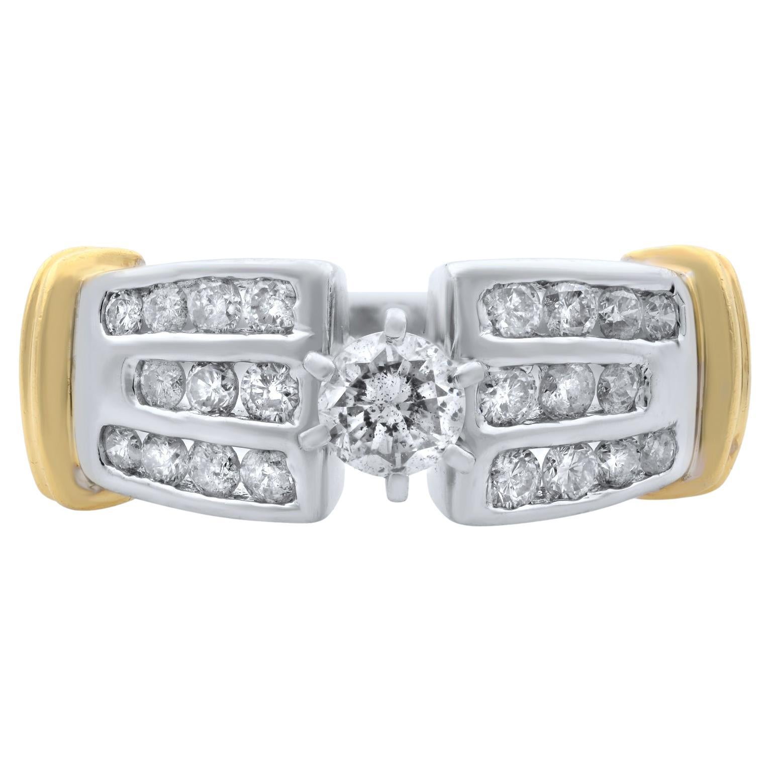 Rachel Koen Diamond Ladies Ring 14K White and Yellow Gold 0.75cttw For Sale