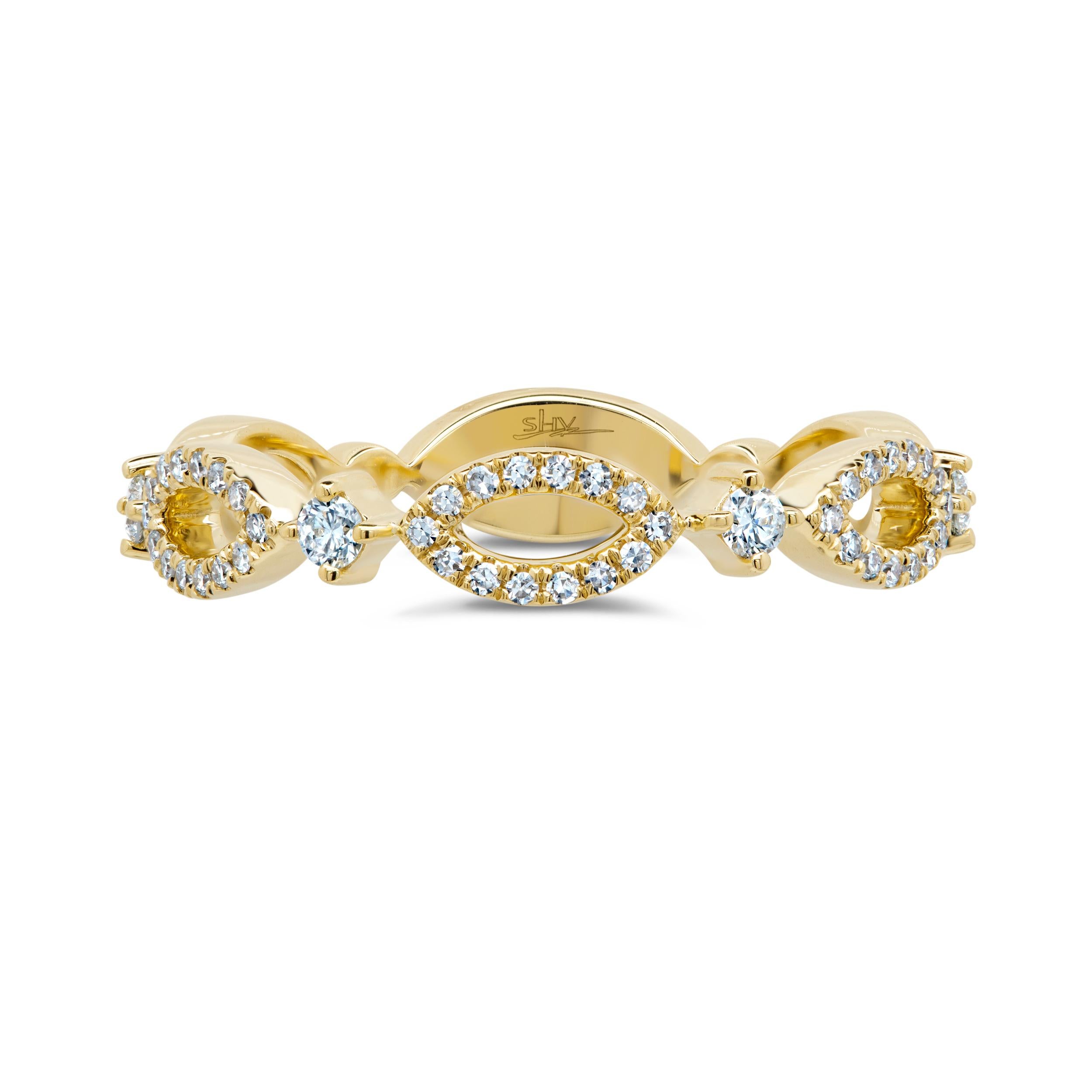 This beautiful modern ladies ring crafted in 14k yellow gold features sparkling diamonds with a total carat weight of 0.22. This timeless beauty can be a great addition to your jewelry collection. The ring is size 7, width: 22.2mm, height: 3.9mm,