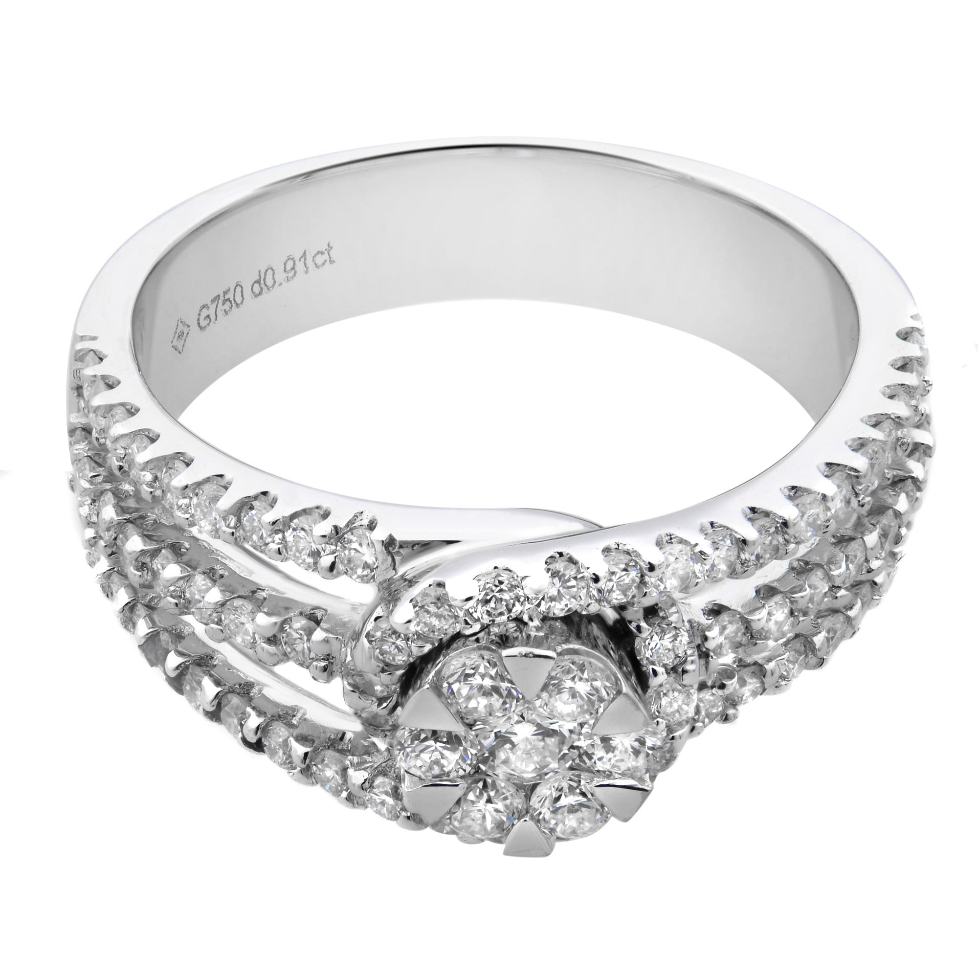 Modern Rachel Koen Diamond Ladies Ring 18K White Gold 0.91cttw For Sale