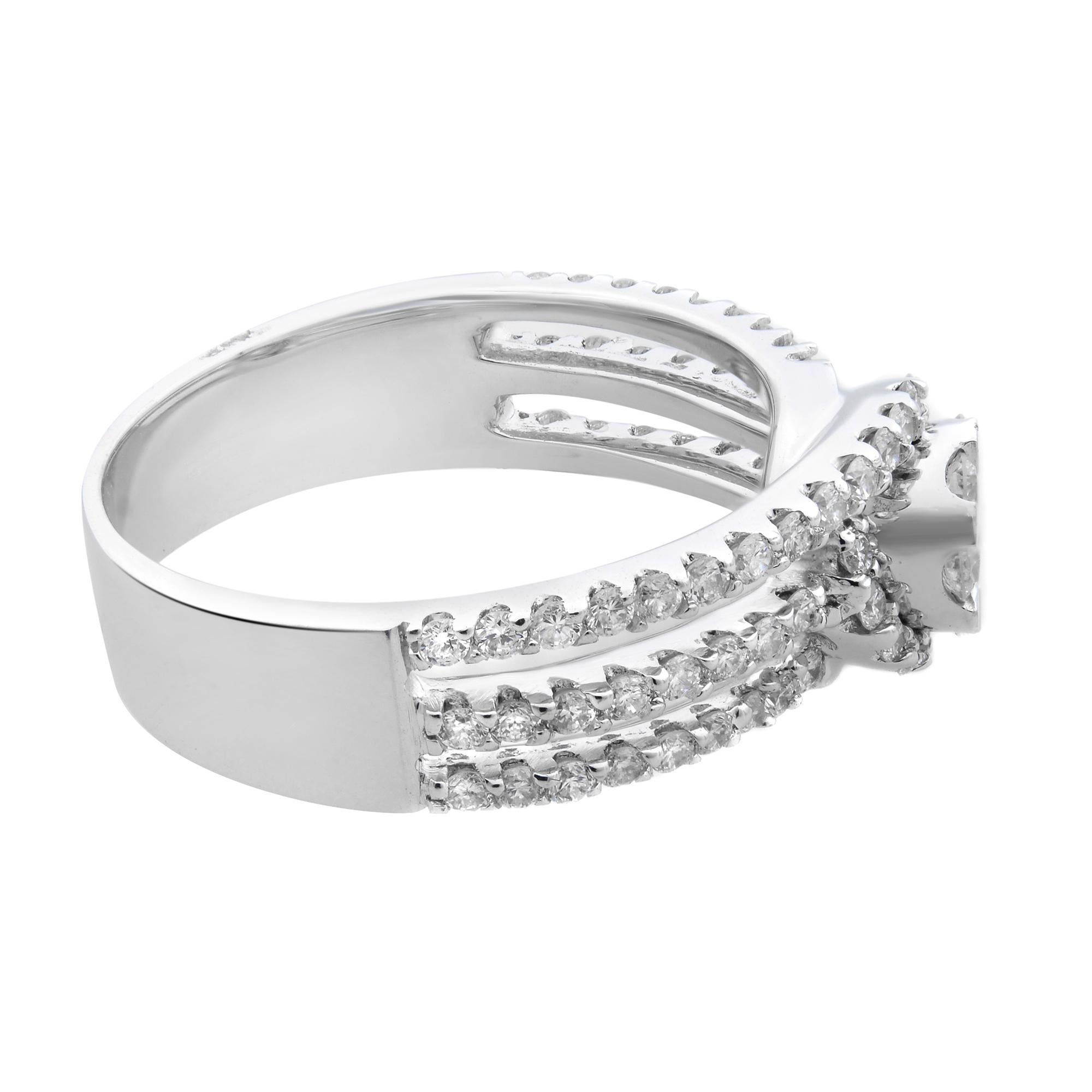 Round Cut Rachel Koen Diamond Ladies Ring 18K White Gold 0.91cttw For Sale