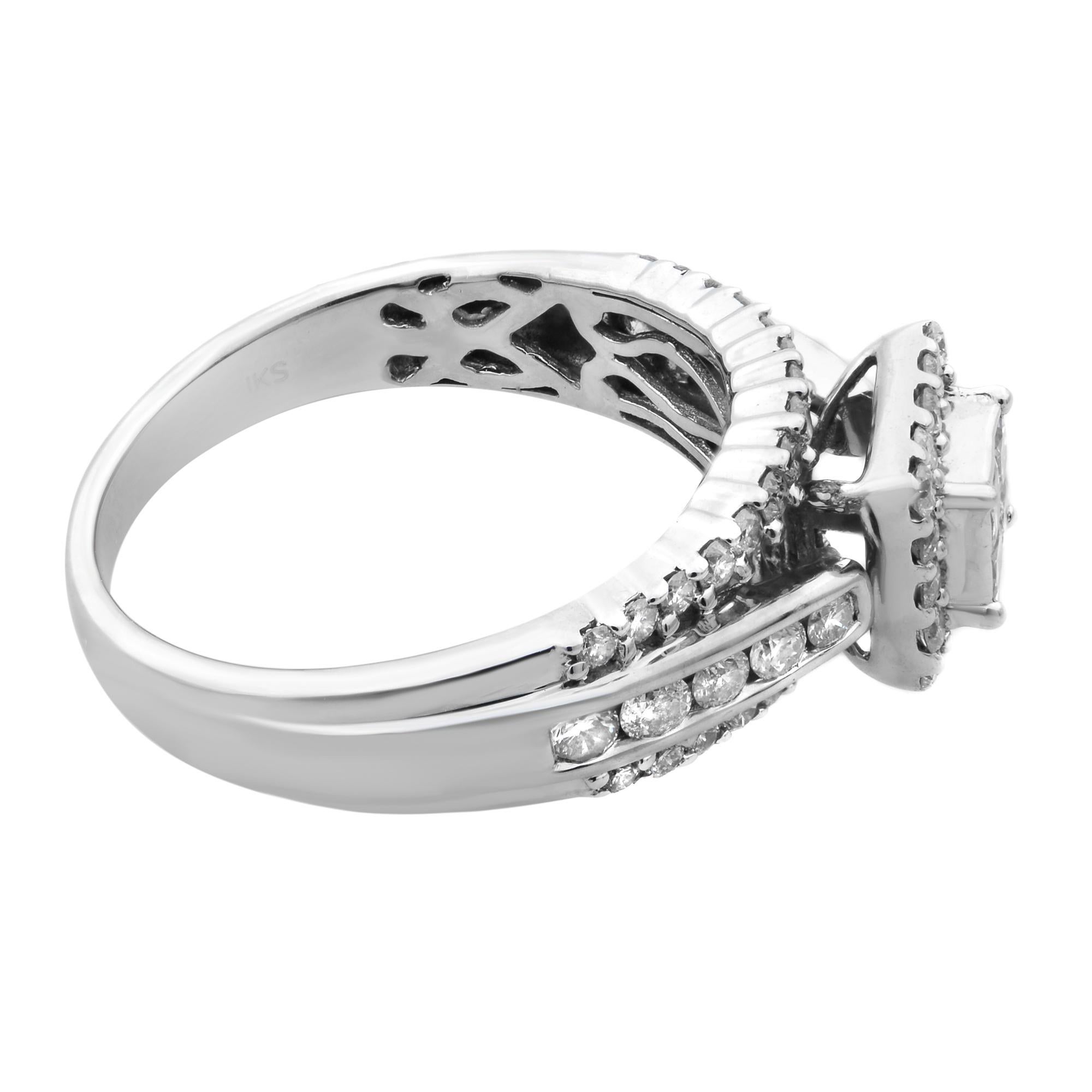 Modern Rachel Koen Diamond Ladies Wedding Ring 14K White Gold 1.25cttw For Sale