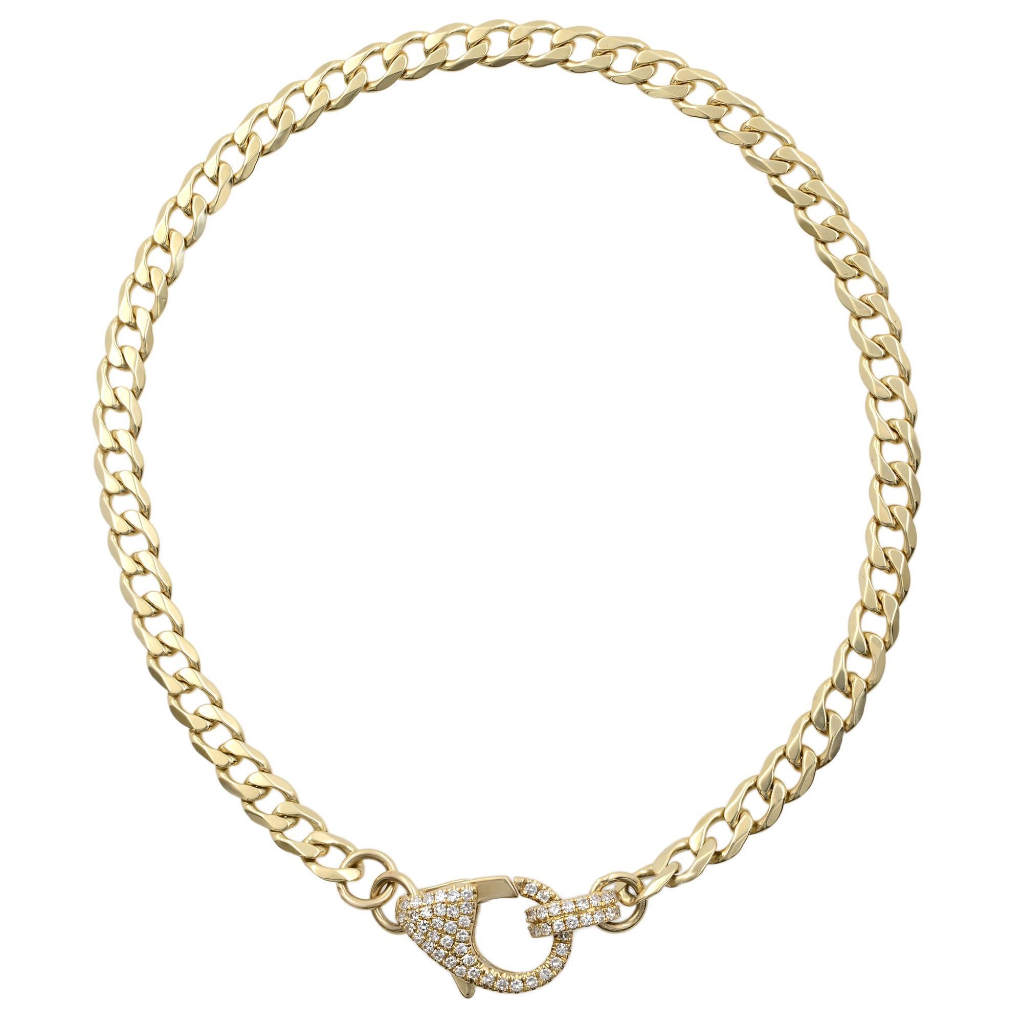 Embrace the classic link chain bracelet look with this perfect everyday wear stackable bracelet. This sleek elegant bracelet is crafted in high polish 14k yellow gold and features a lobster lock closure encrusted with pave set round cut diamonds.