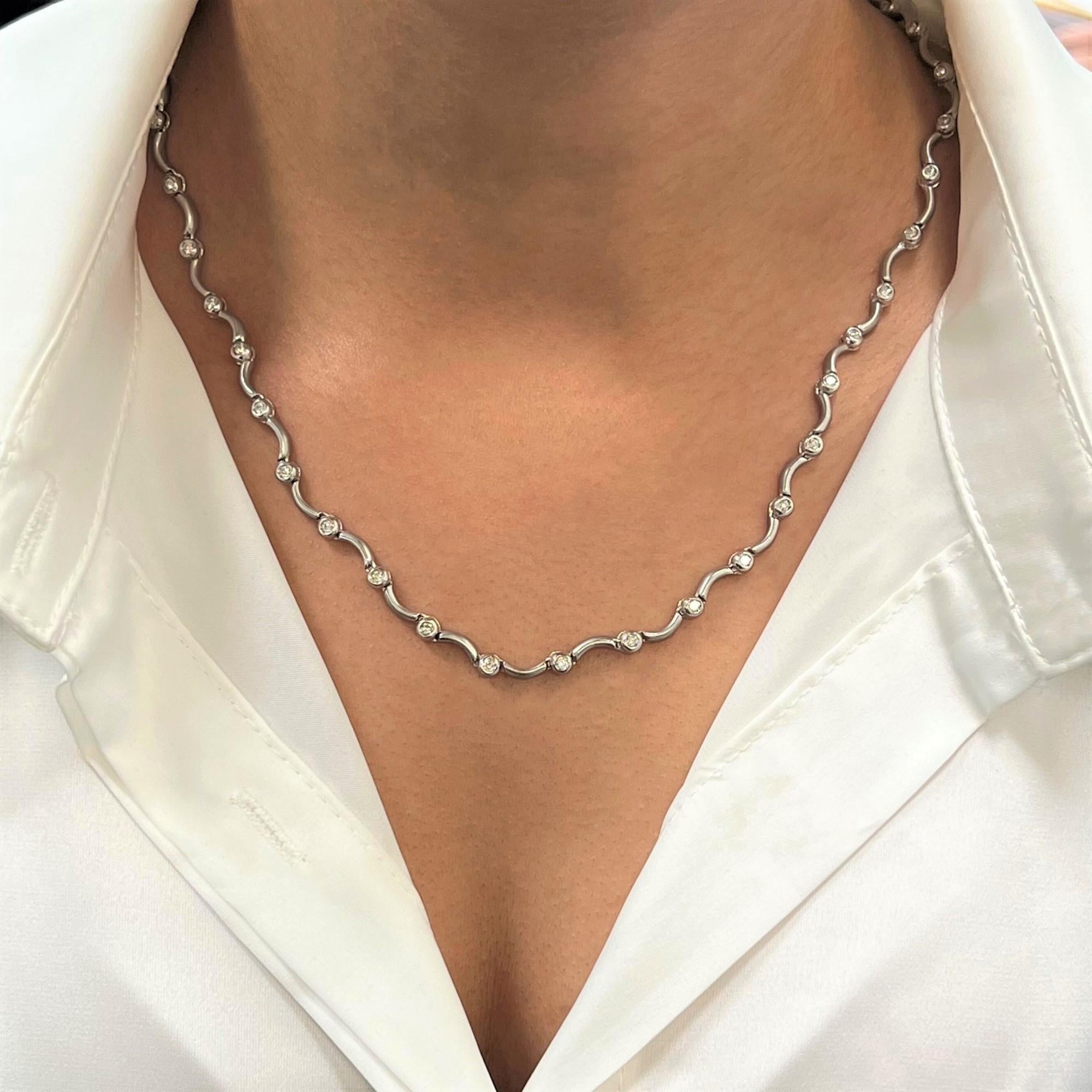 Round Cut Rachel Koen Diamond Link Necklace 18k White Gold 0.95Cttw For Sale